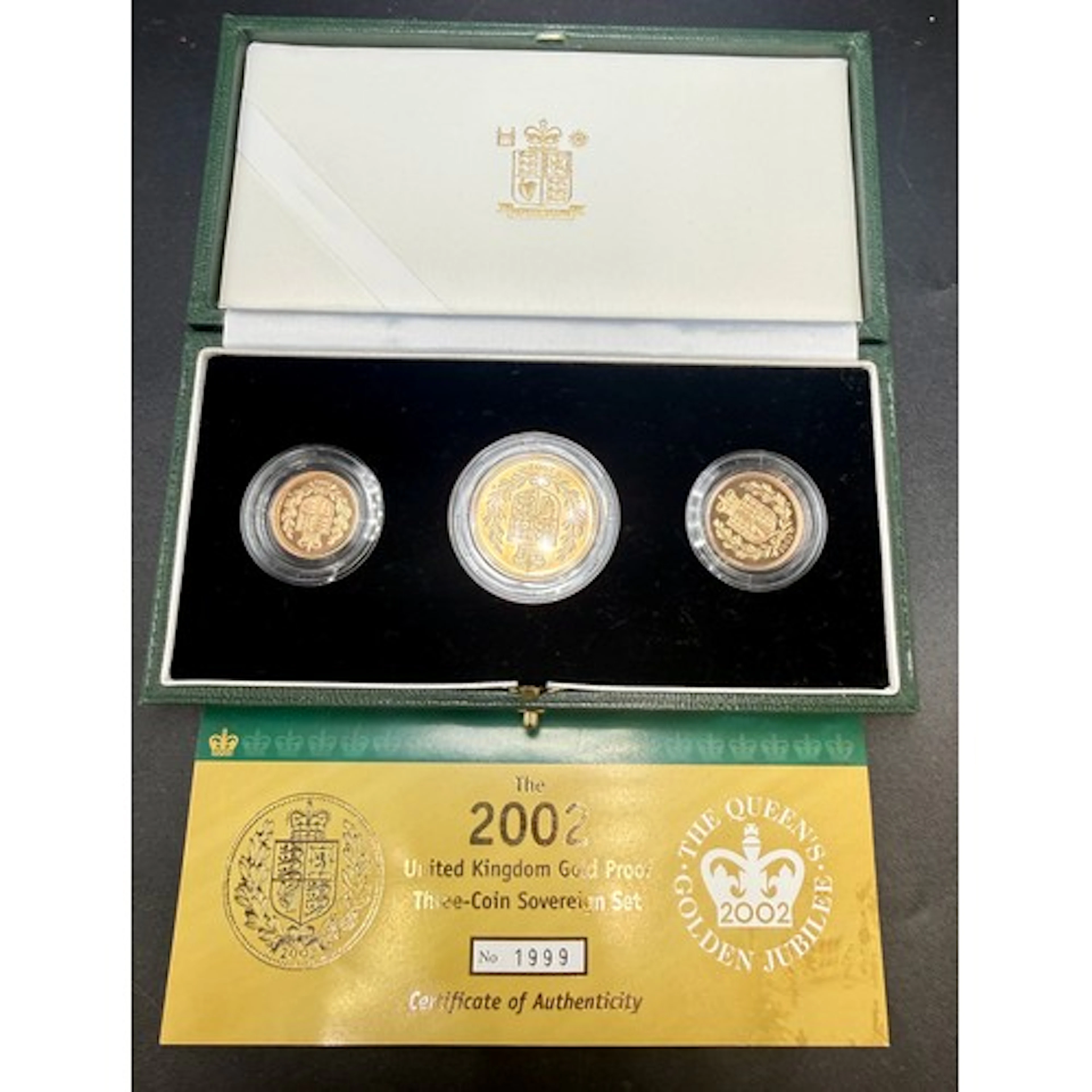 The 2002 United Kingdom Gold Proof Three Coin Sovereign set,...