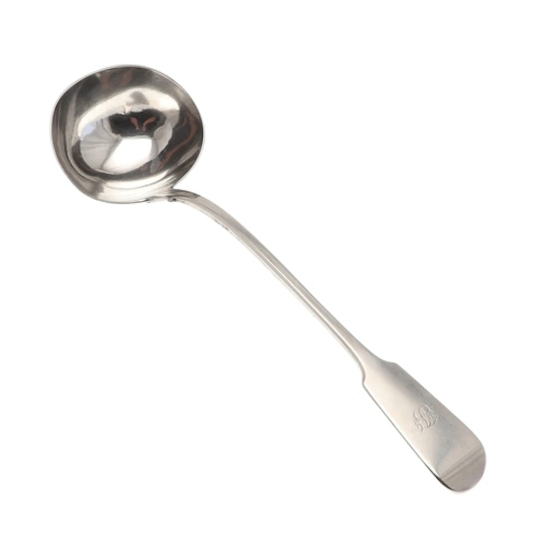 A VICTORIAN SILVER FIDDLE PATTERN LADLE. With engraved initi...