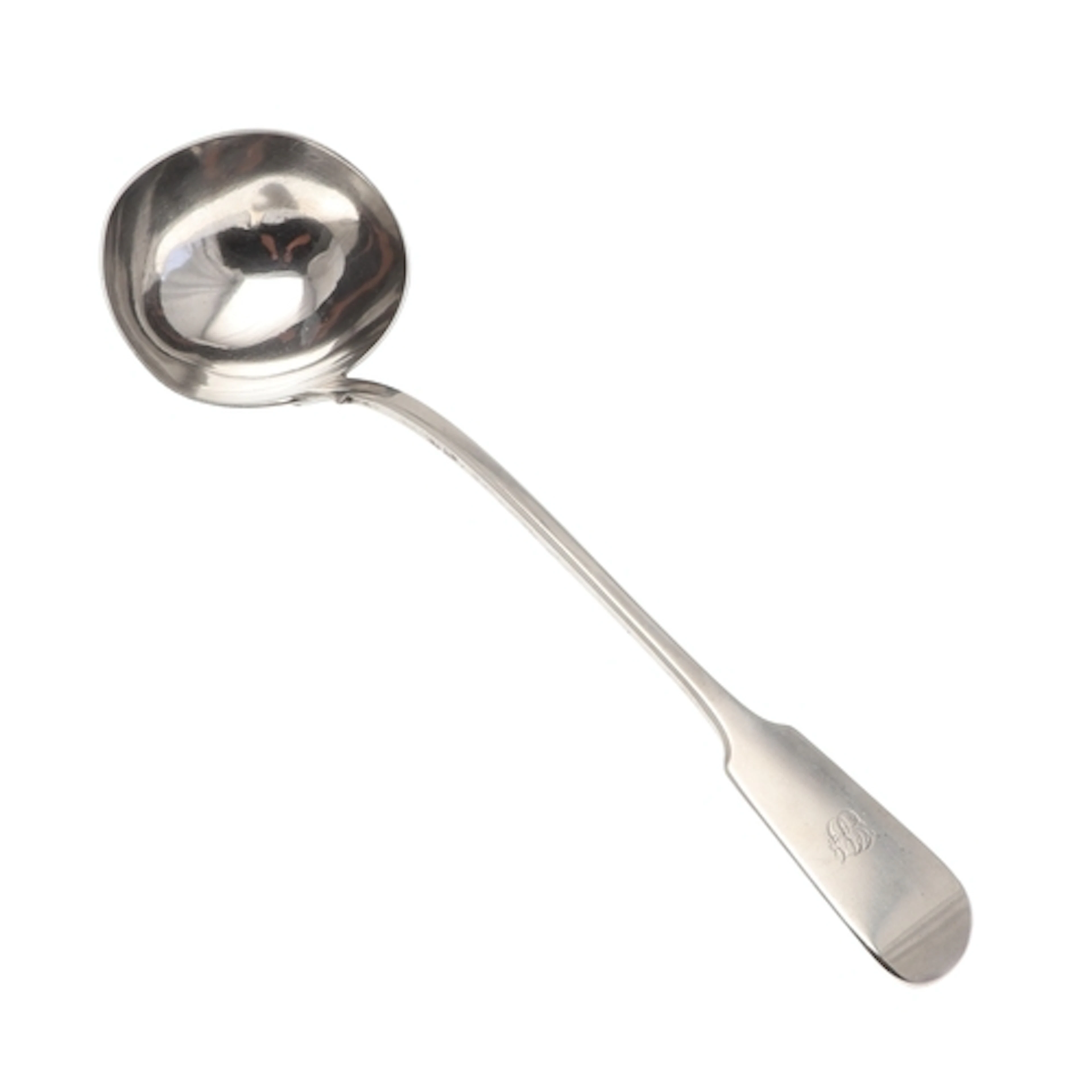 A VICTORIAN SILVER FIDDLE PATTERN LADLE. With engraved initi...