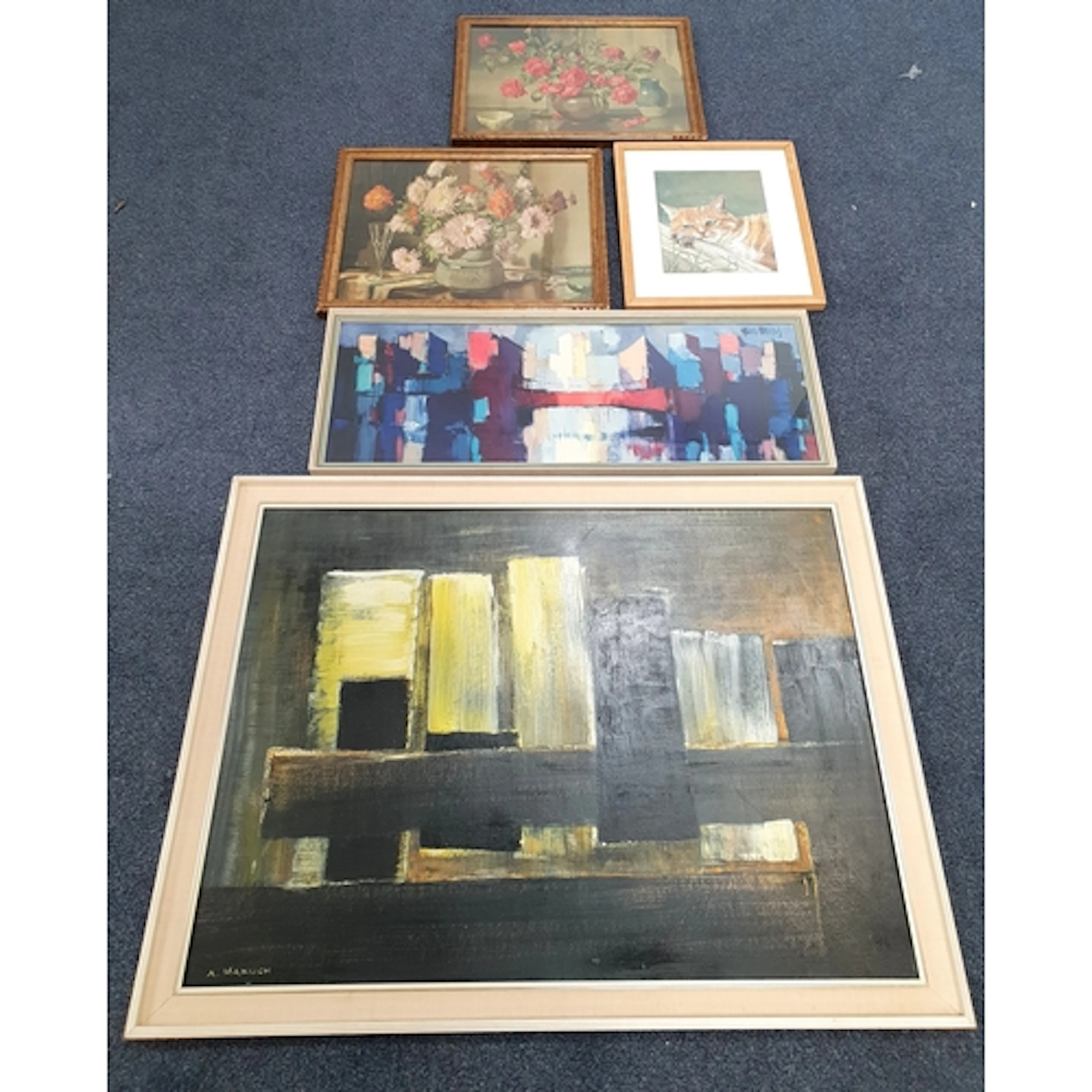 SELECTION OF FIVE PICTURES AND PRINTS including Chrysantheum...