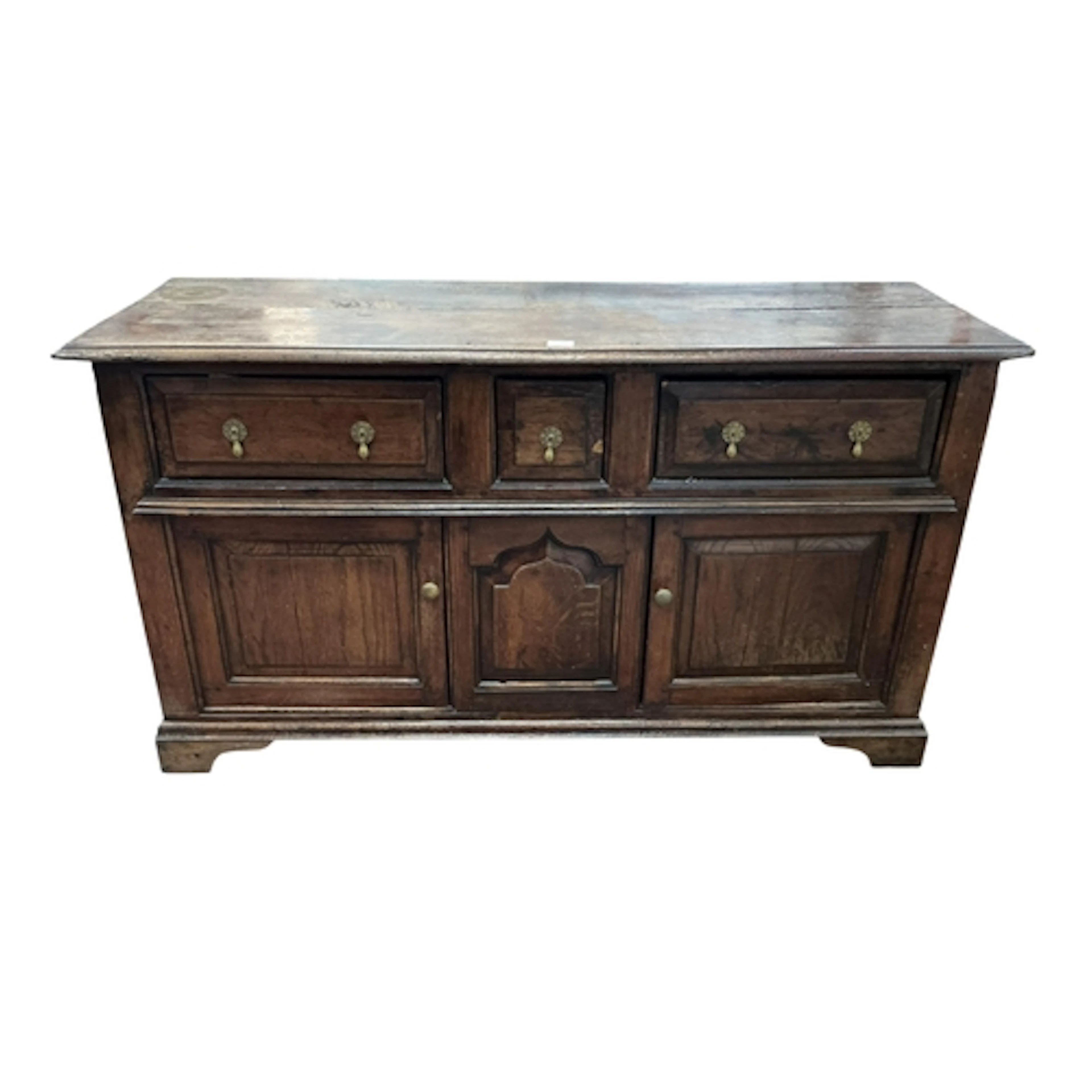An 18th century oak low dresser, width 148cm, depth 51cm, he...