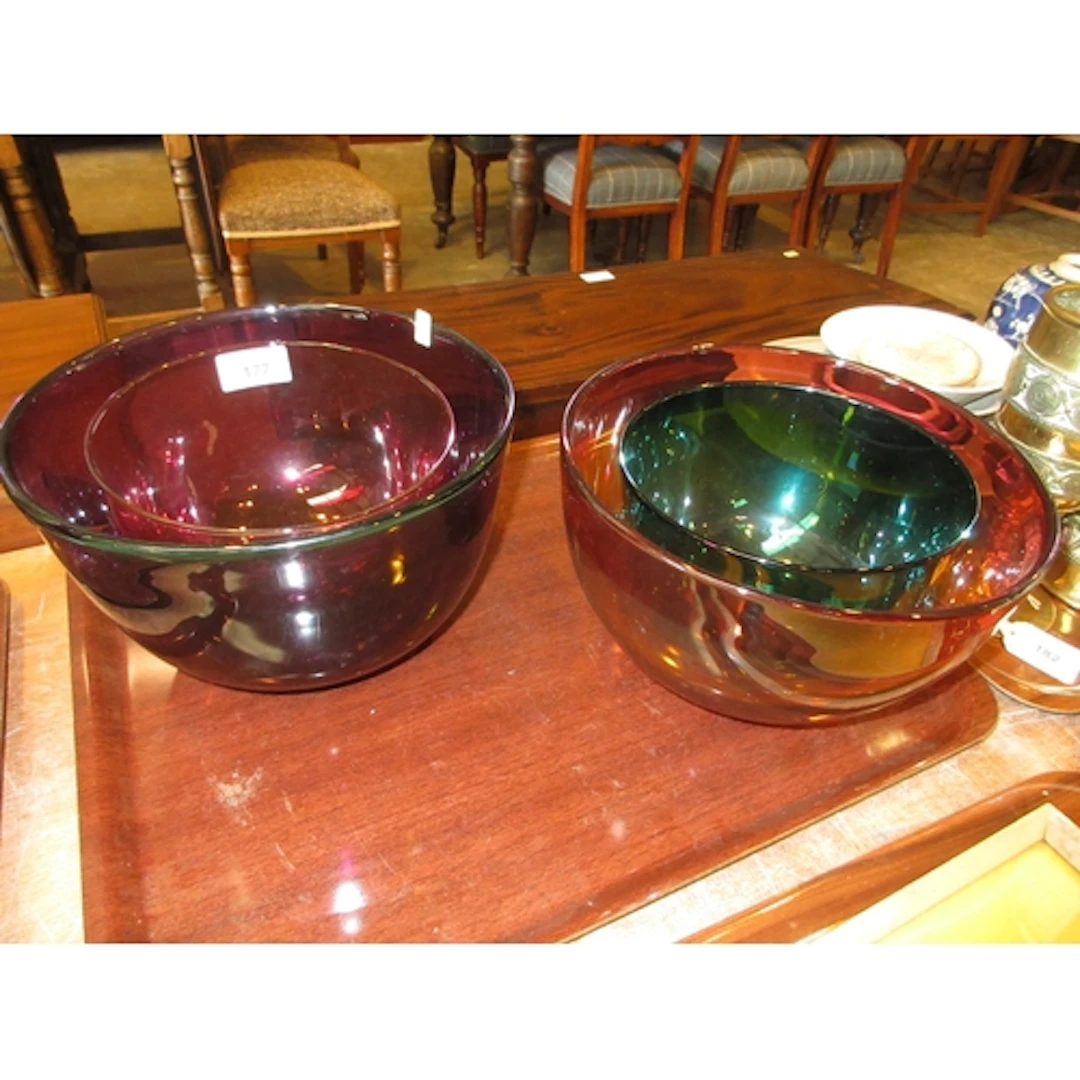 Four Coloured Hand Blown Art Glass Bowls