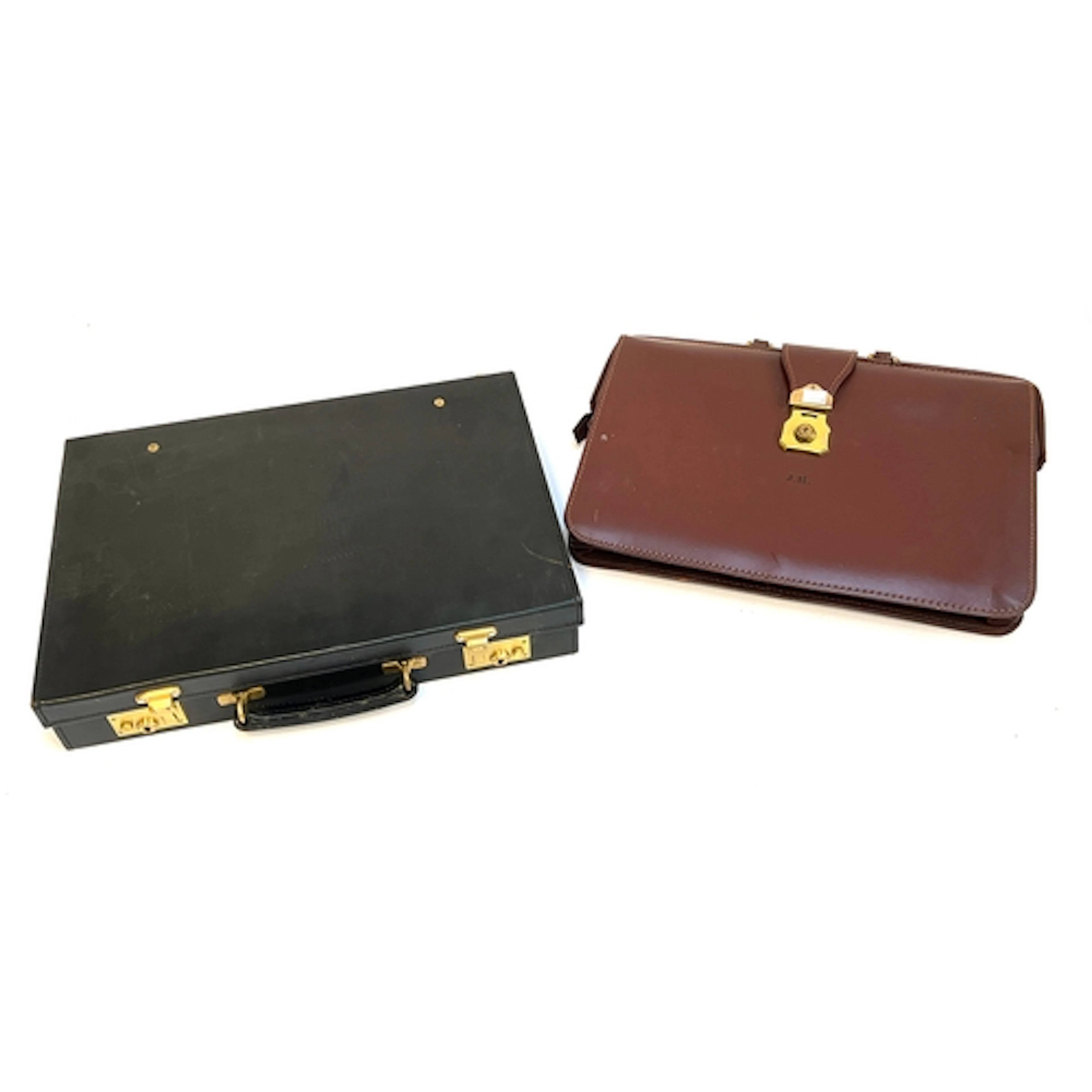 A black leather briefcase by Papworth Cambridge, 46cmW; toge...