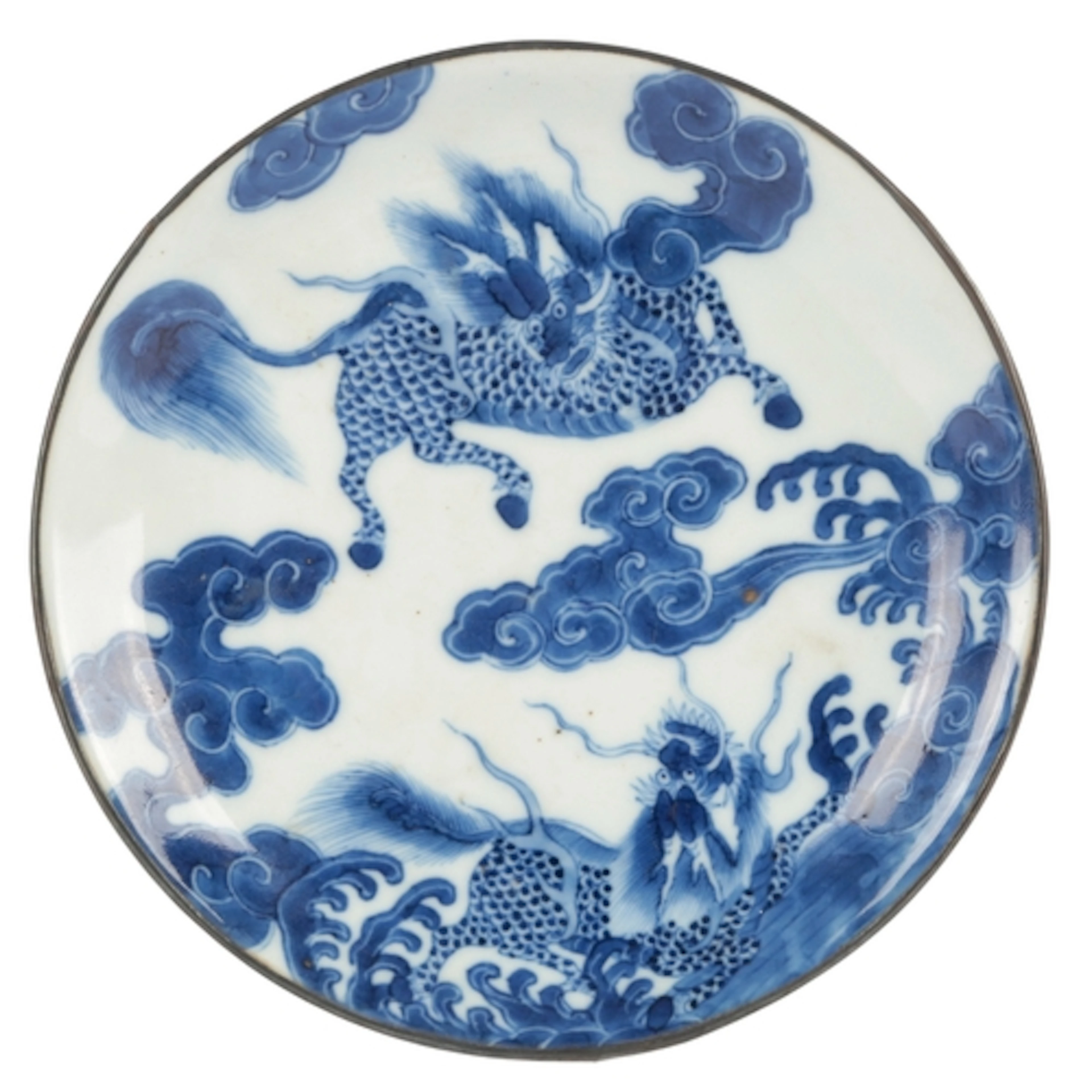 A fine Chinese bleu de Huê 'qilin' saucer dish, made for the...