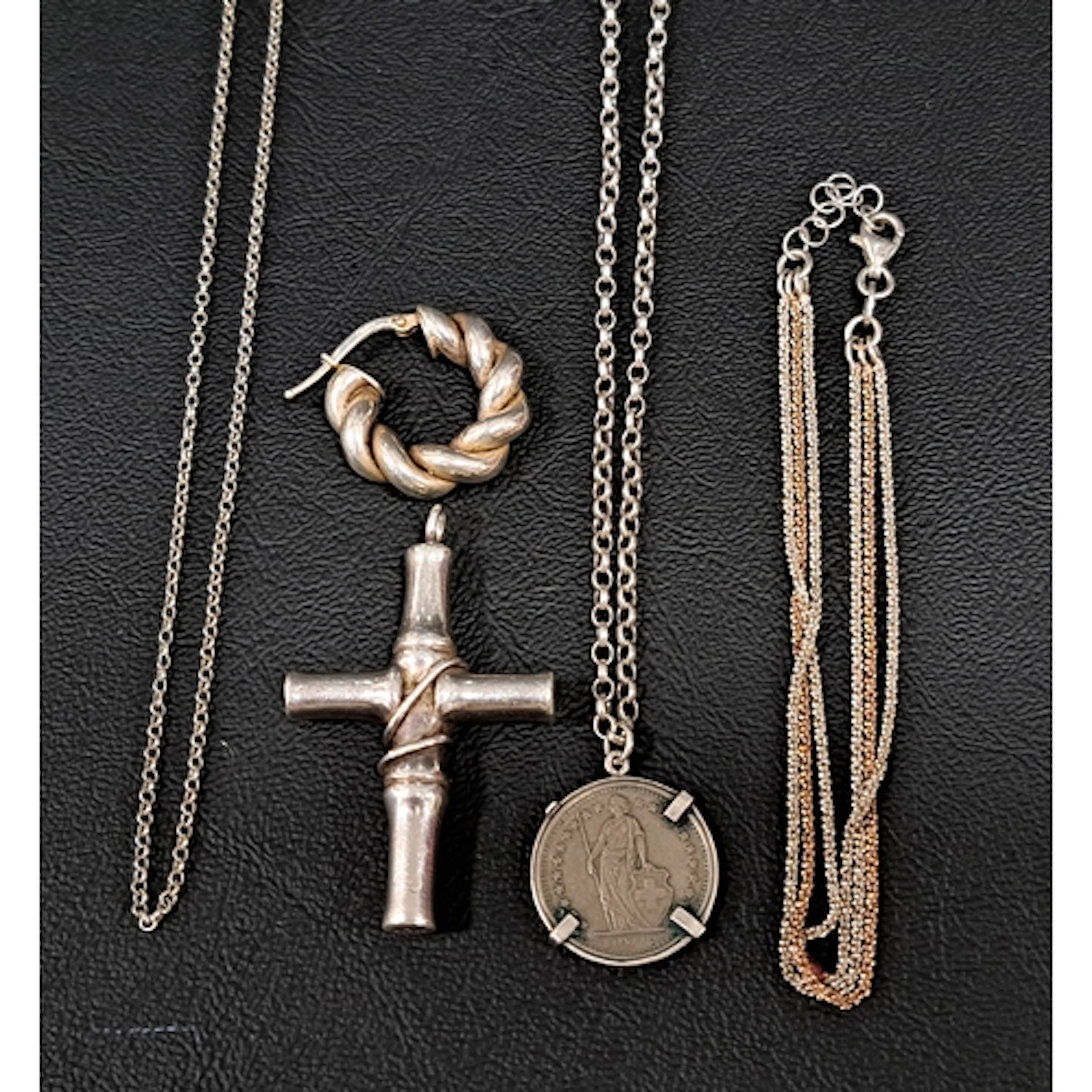 SELECTION OF SILVER JEWELLERY comprising a triple strand bra...