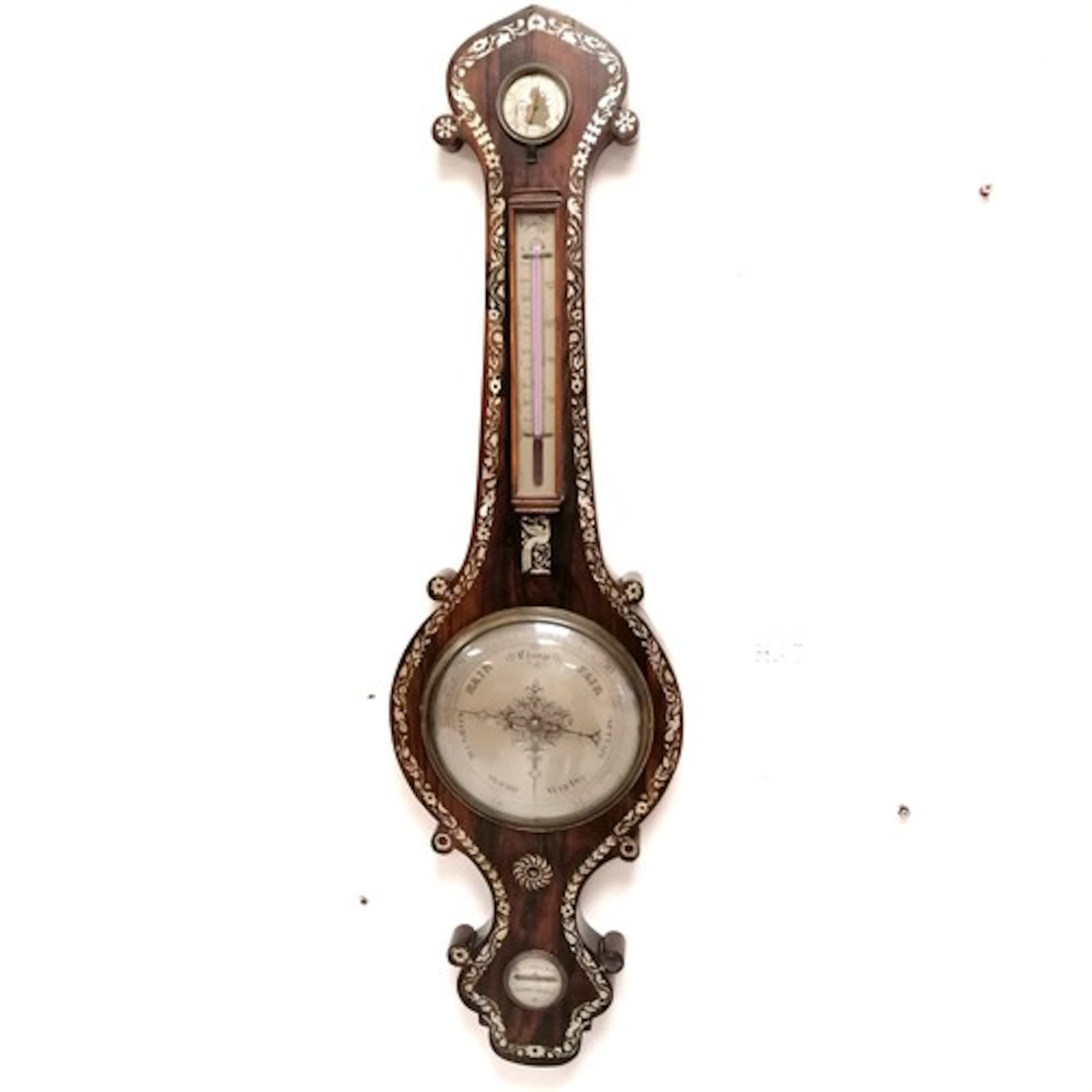 Antique rosewood banjo barometer inlaid with mother of pearl...