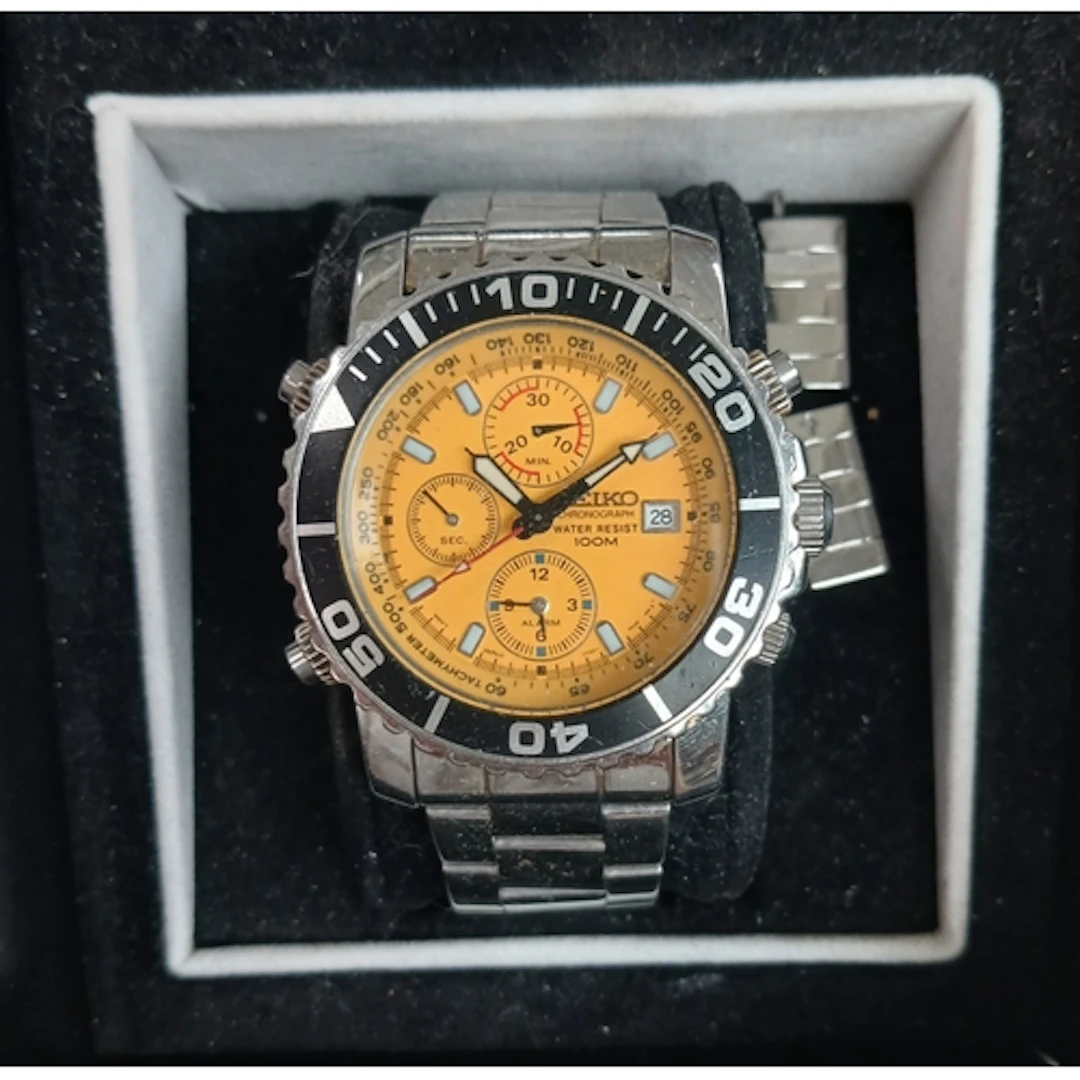 A Seiko 100m chronograph wristwatch.