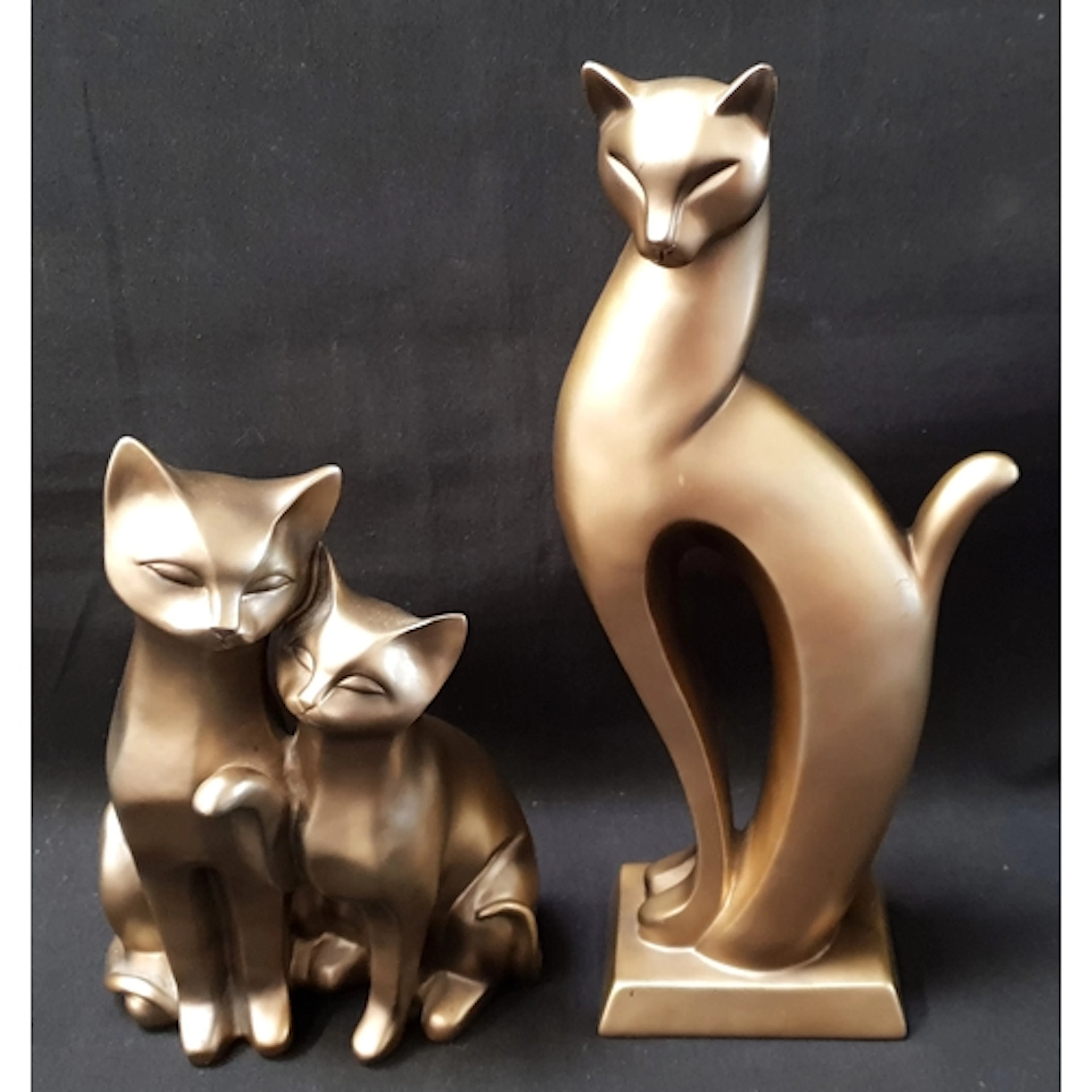 PAIR OF BRONZE FINISHED RESIN ART DECO STYLE CAT FIGURINES ...