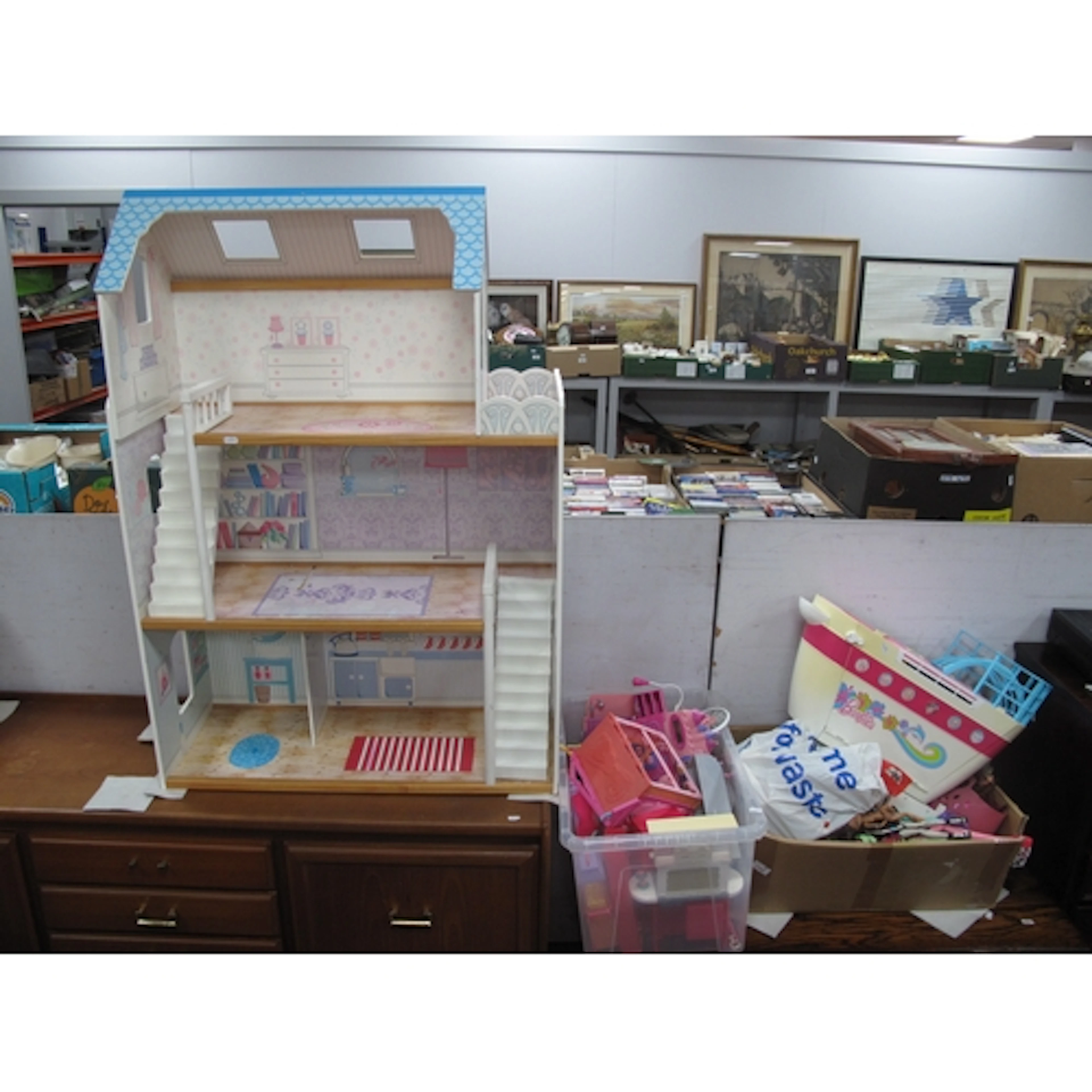 Barbie Boat, furniture, dolls, etc, very large playhouse 83c...