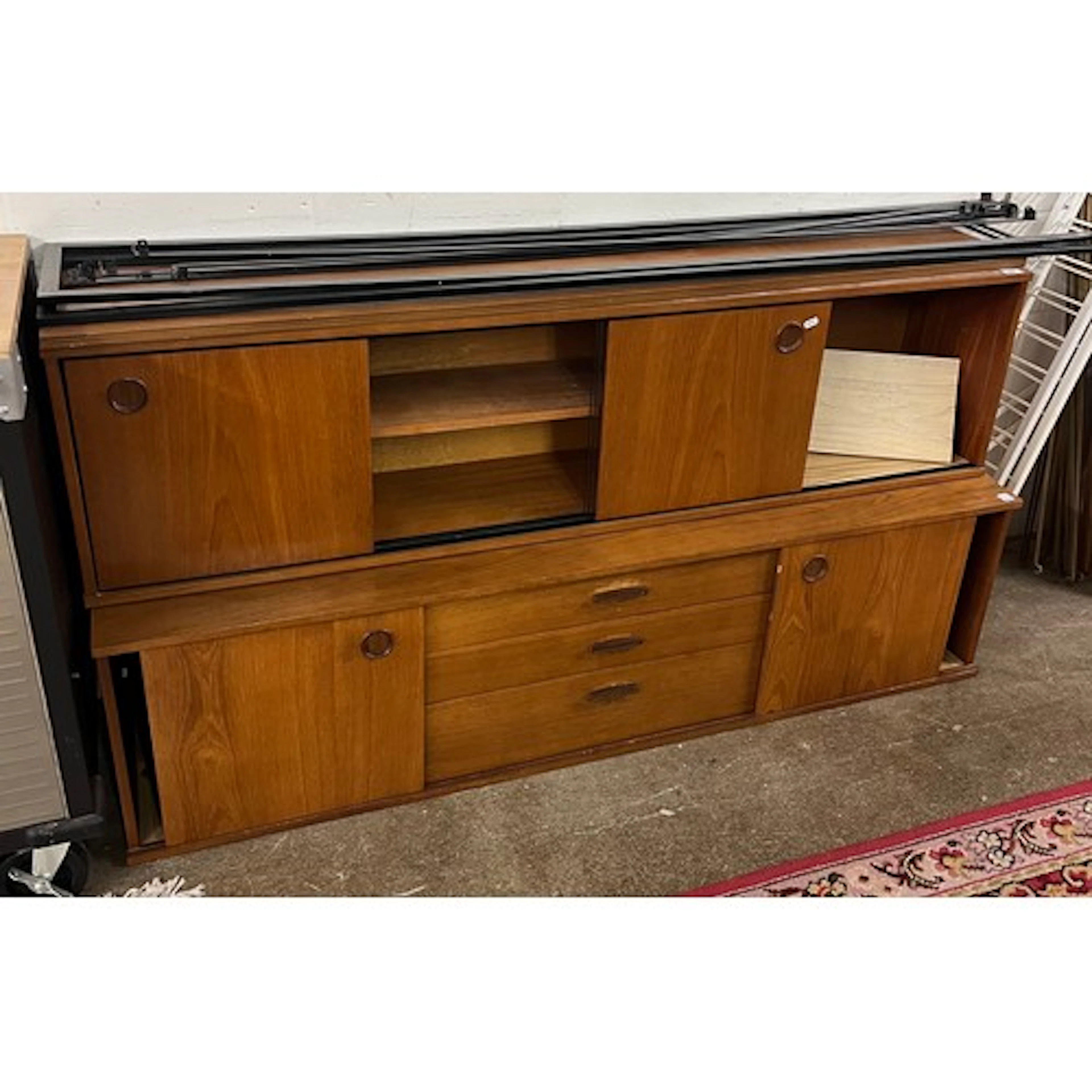 Teak ladderax unit with teak two-tier sectional display unit...