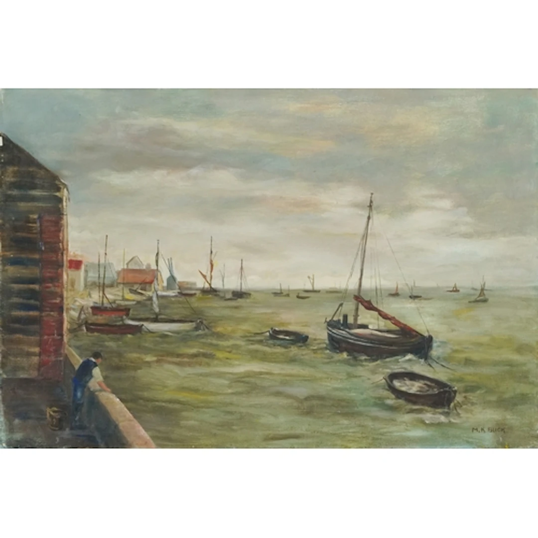 M K Buck - Leigh on Sea, oil on canvas, unframed, 60.5cm x 4...