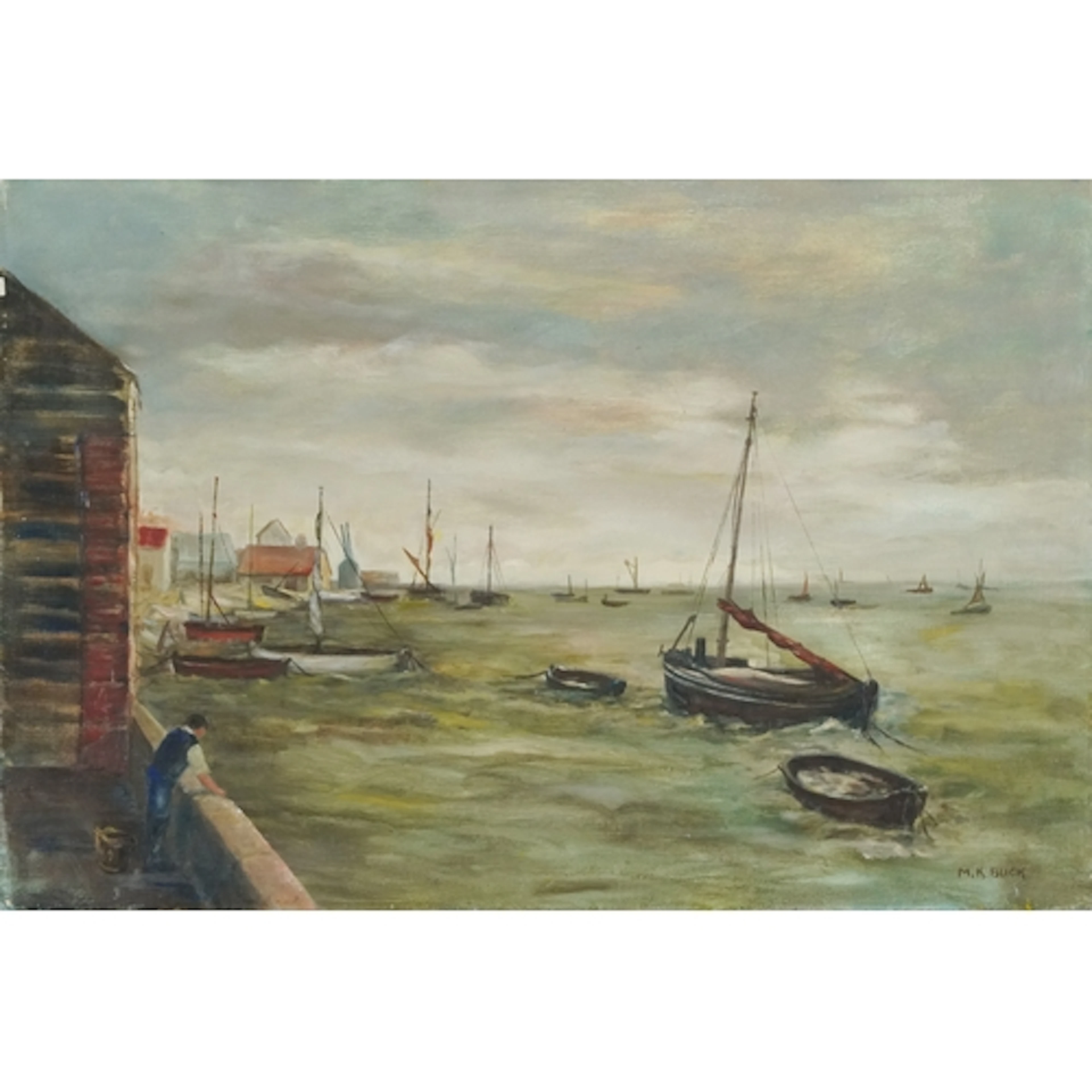 M K Buck - Leigh on Sea, oil on canvas, unframed, 60.5cm x 4...
