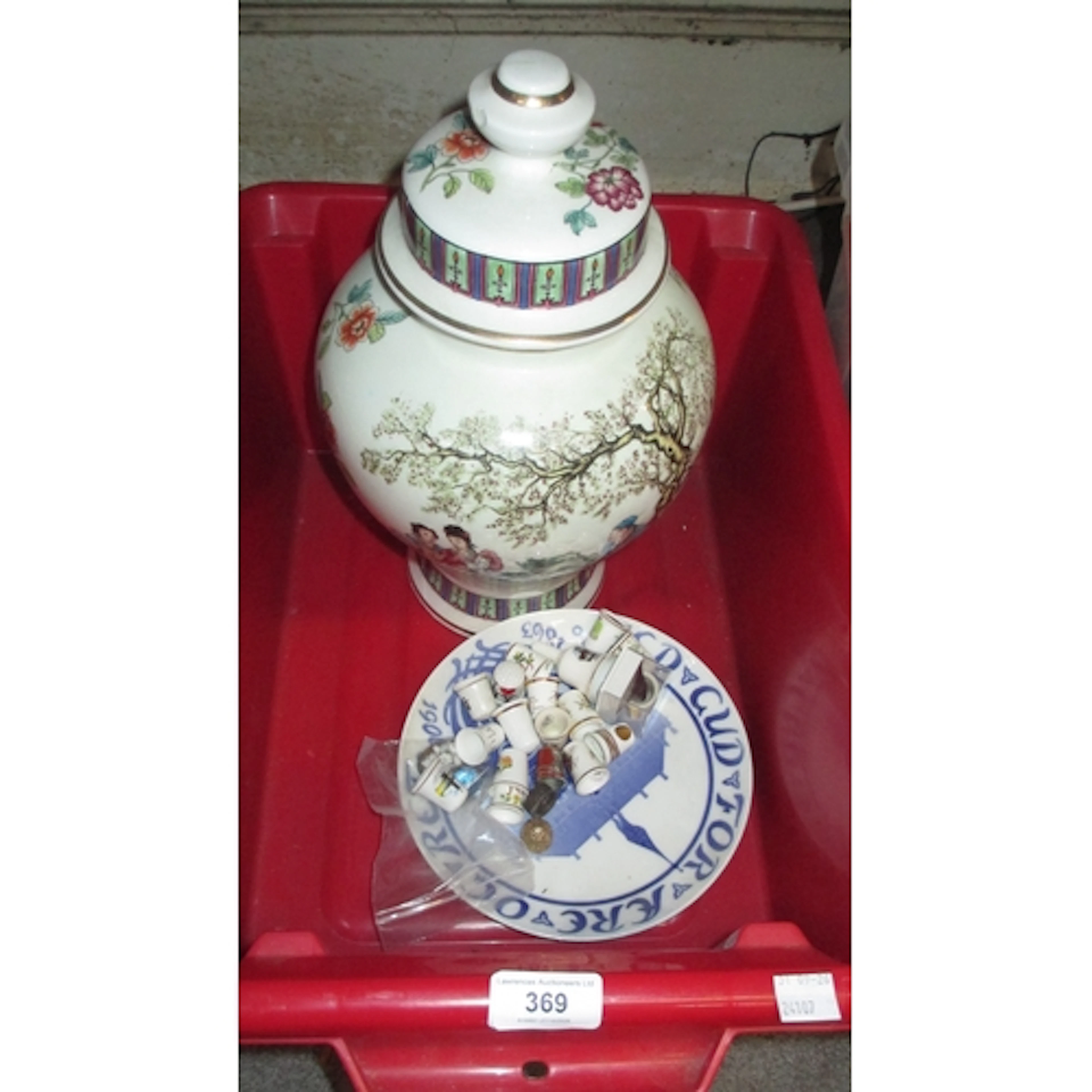 Reproduction Chinese baluster form vase and cover, and a sma...
