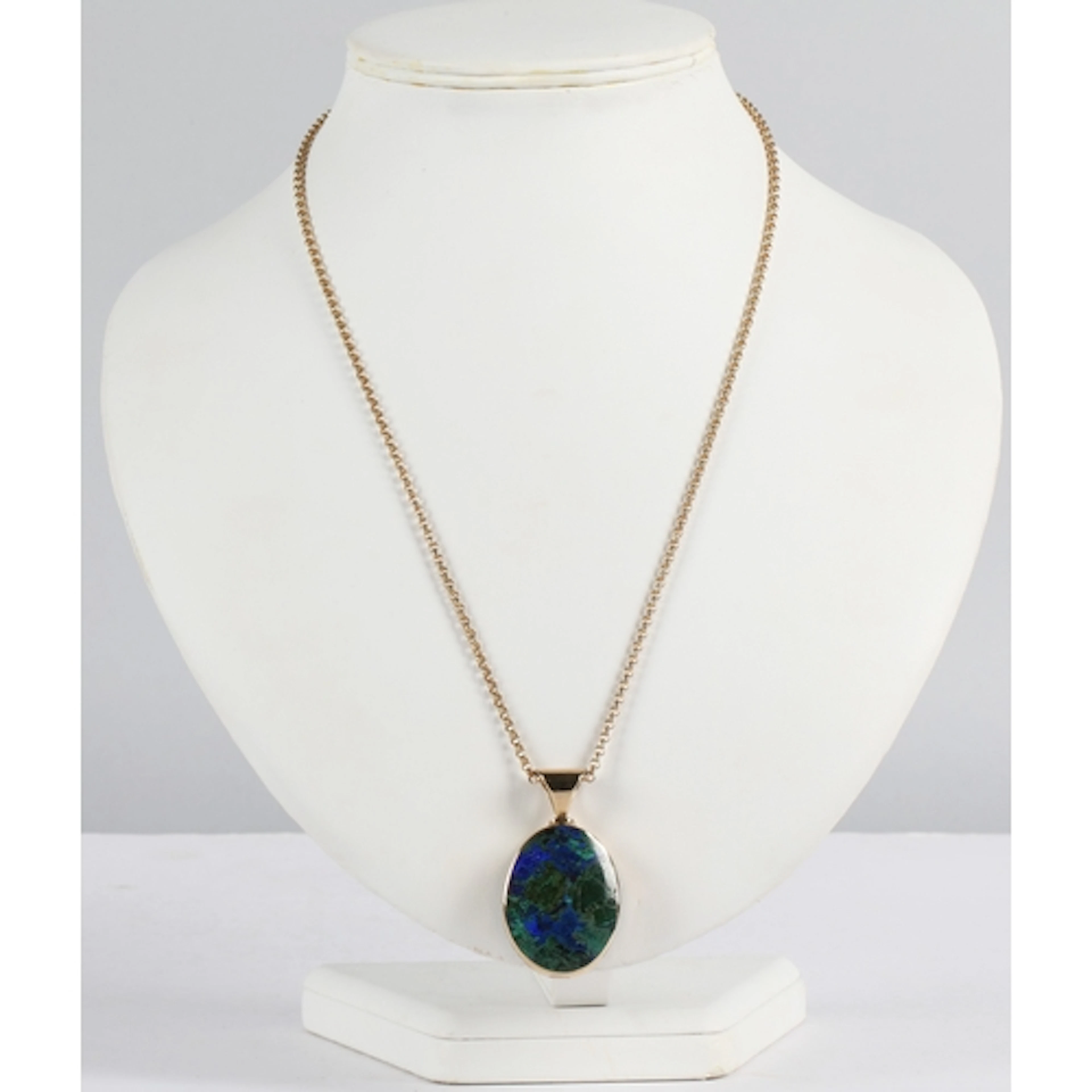 9ct gold pendant necklace, double sided pendant set with azu...