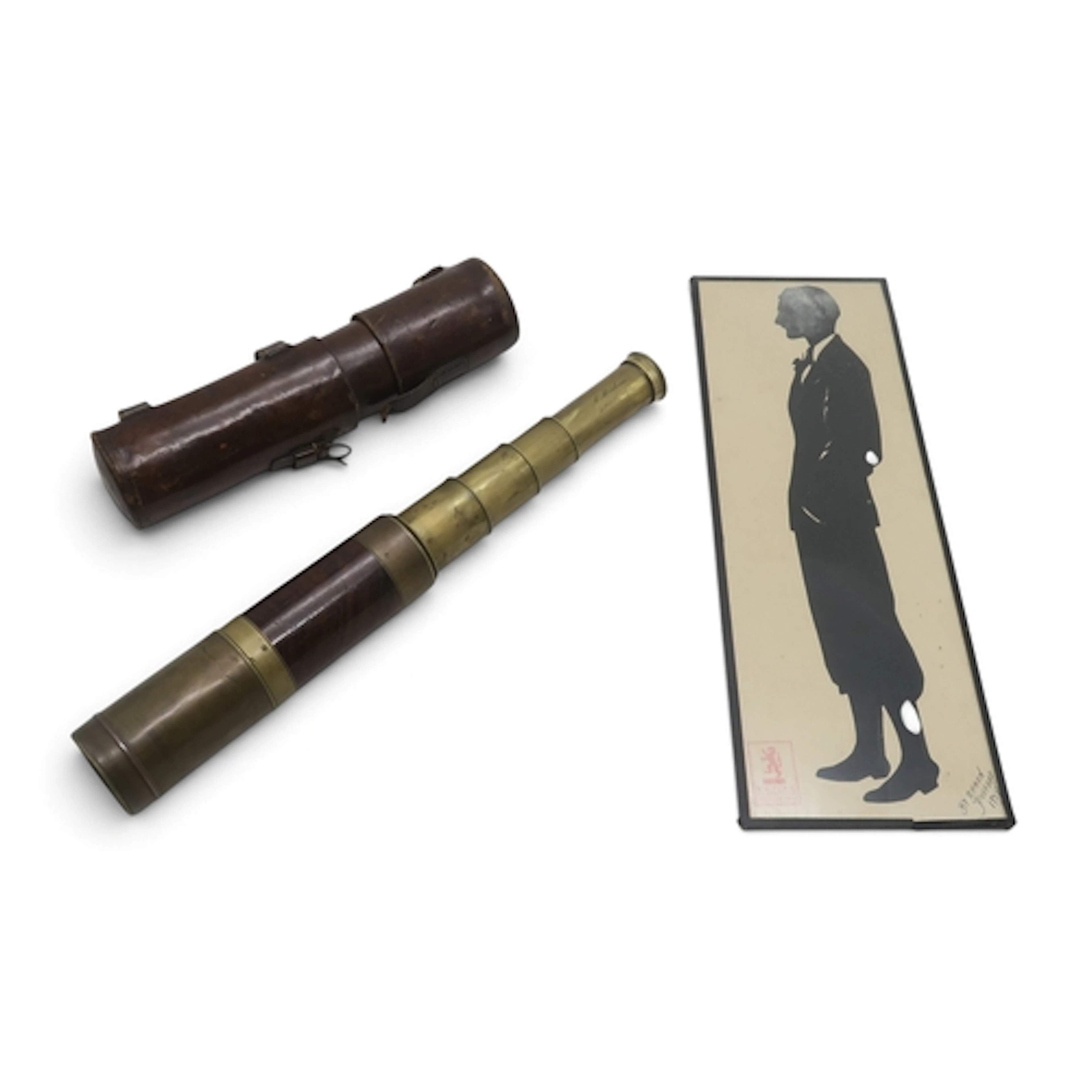 A four-draw brass telescope by Abraham of Liverpool, in leat...