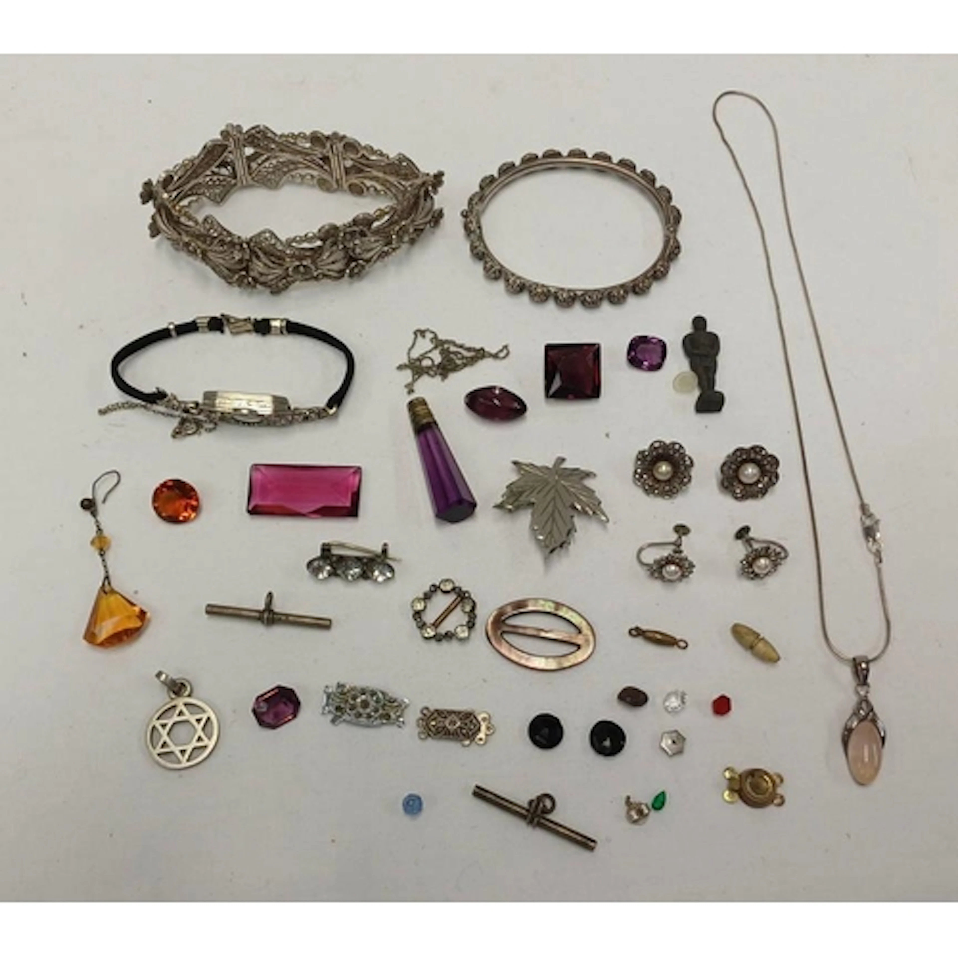SILVER & MARCASITE COCKTAIL WATCH, STERLING SILVER BROOCH & ...