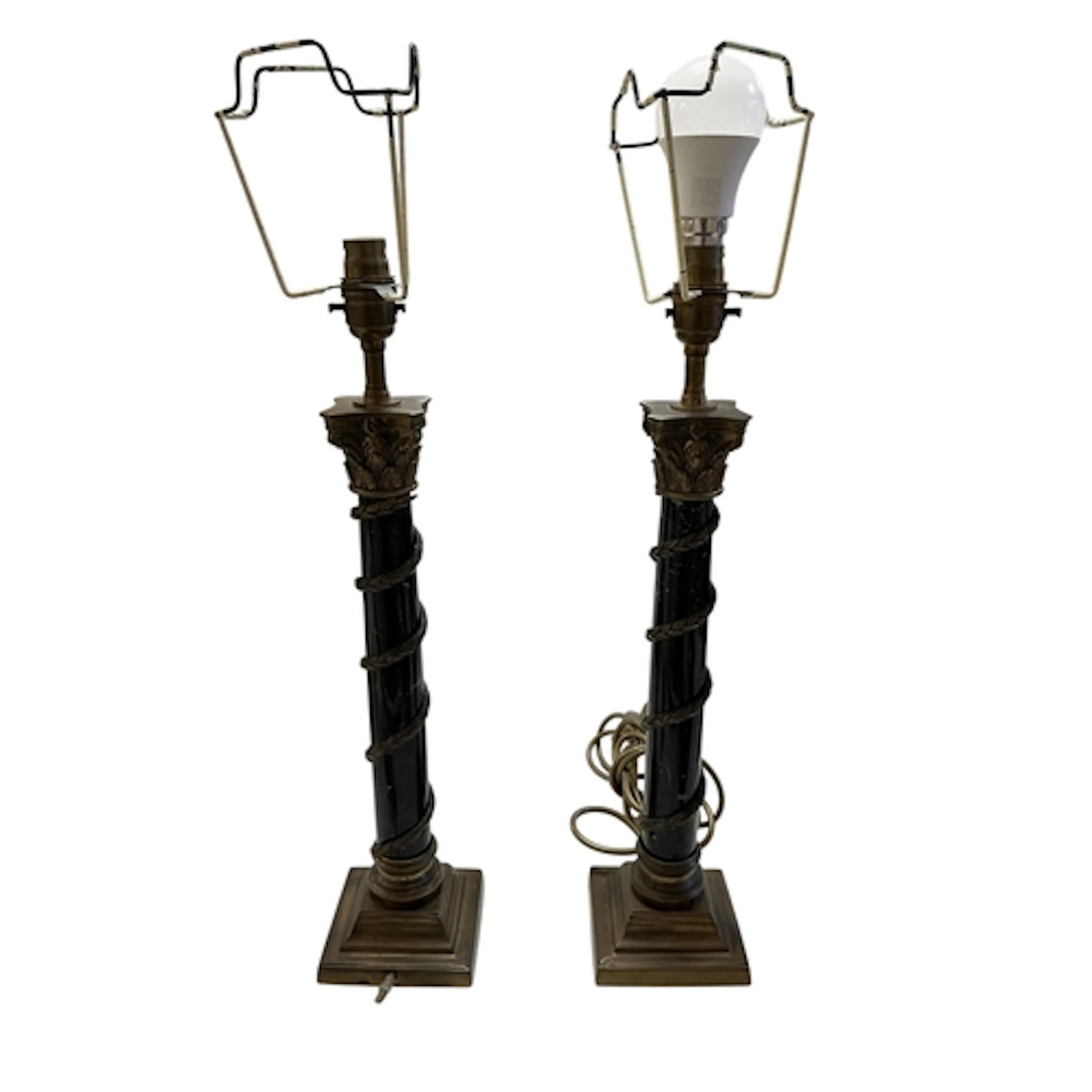 A pair of Empire style reconstituted marble and gilt metal C...