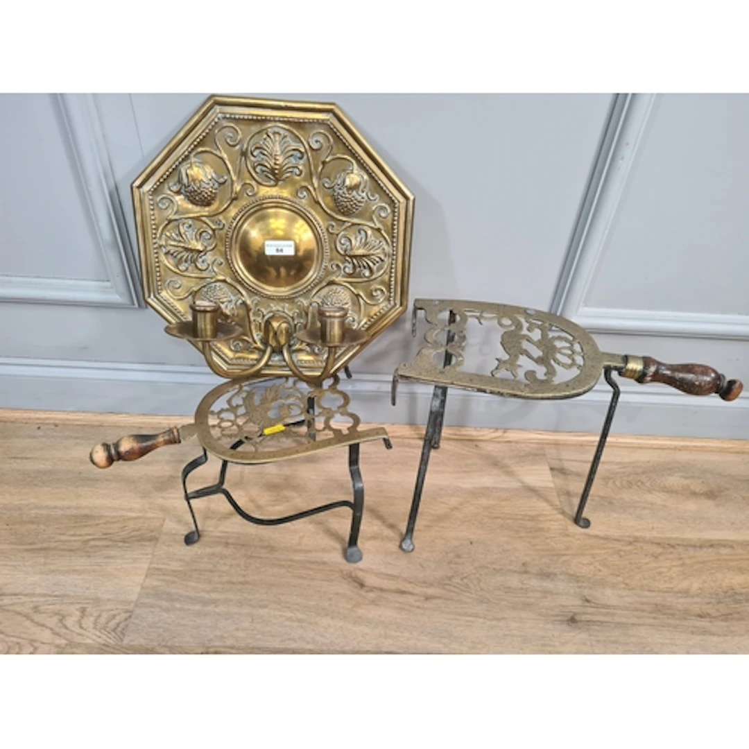 An octagonal Brass Wall Sconce fitted two candle branches, f...