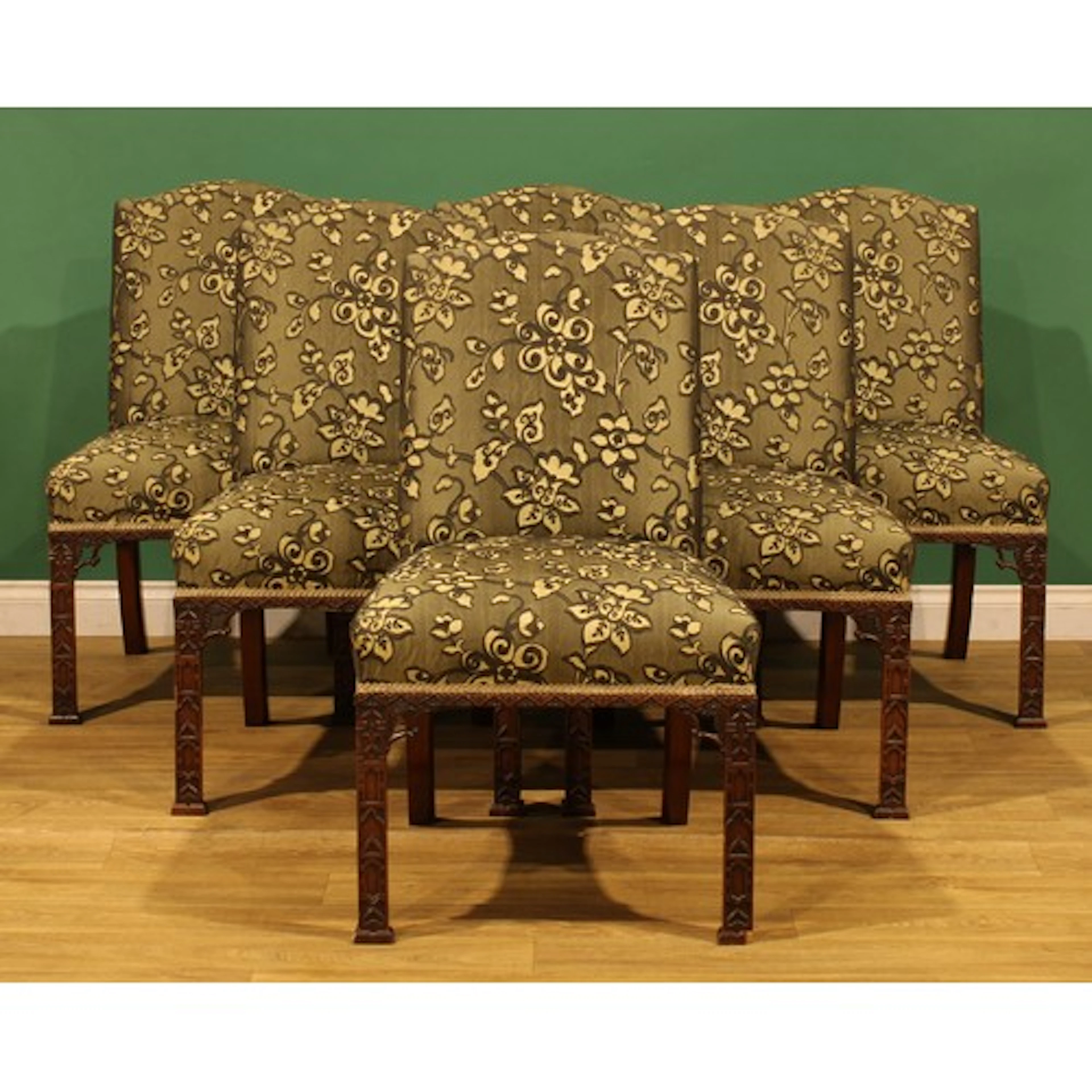 A set of six Chippendale Revival mahogany dining chairs, fou...
