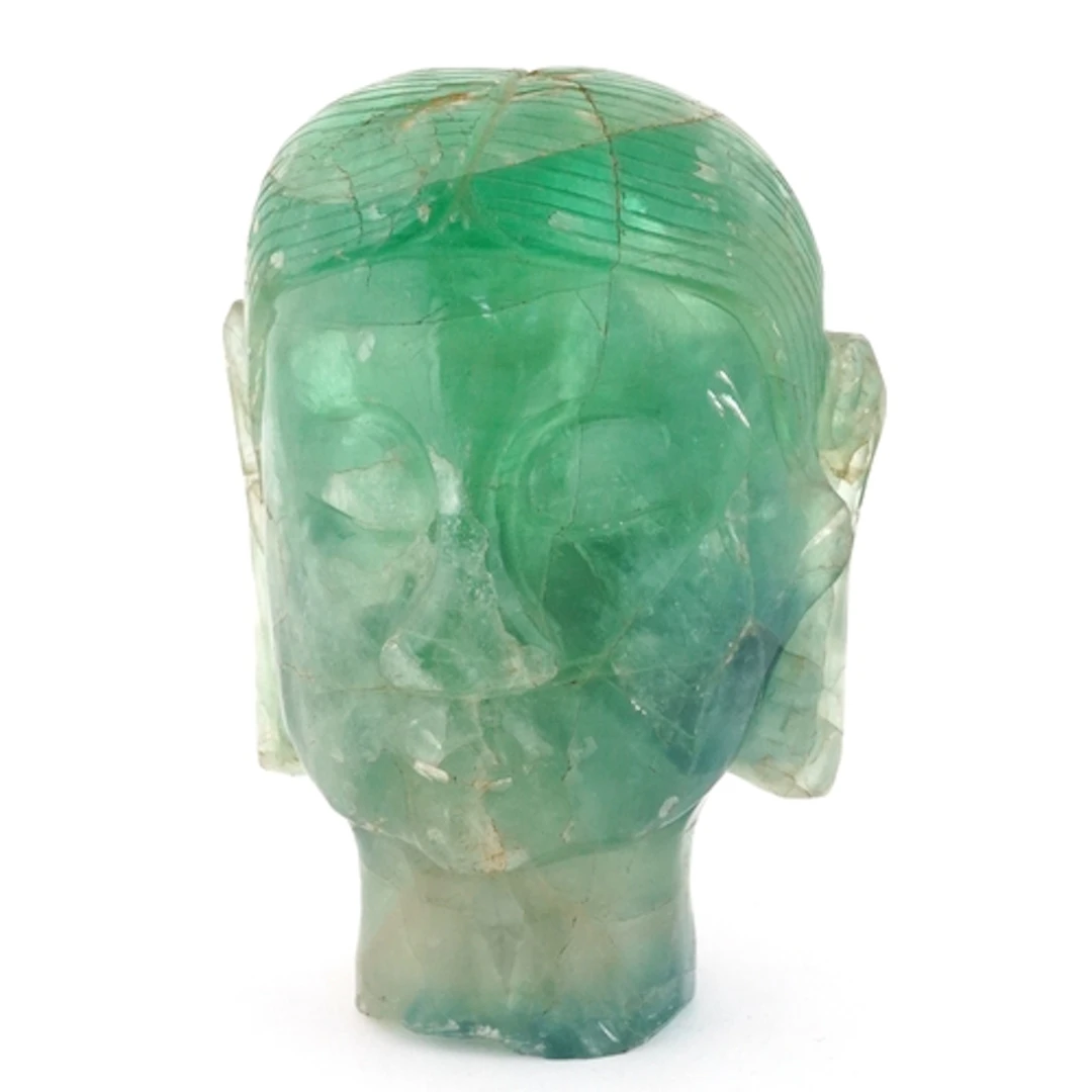 Fluorite Buddha head, 15cm high.