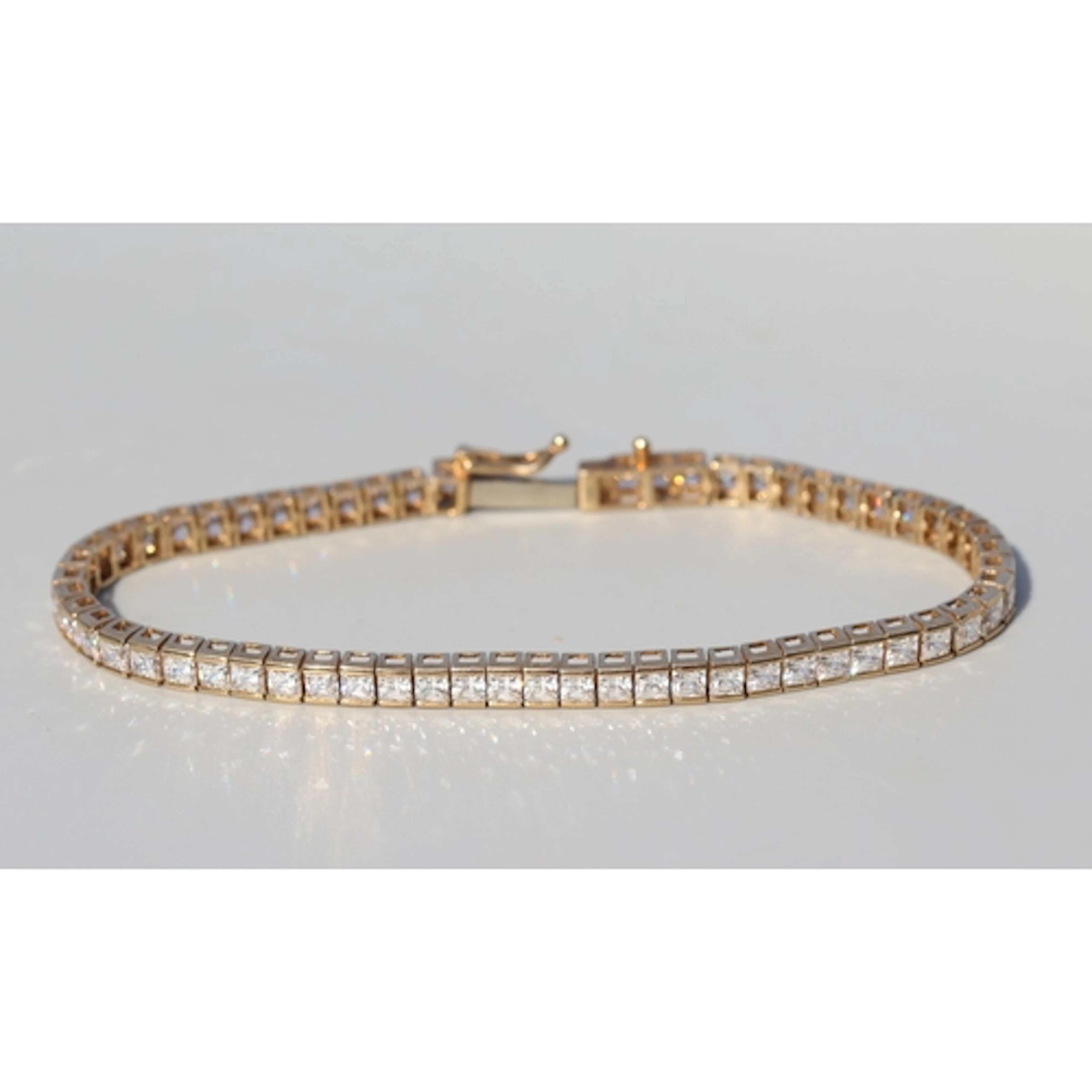 Princess Cut Gemstone Bar Set Tennis Bracelet, Mounted in 9 ...