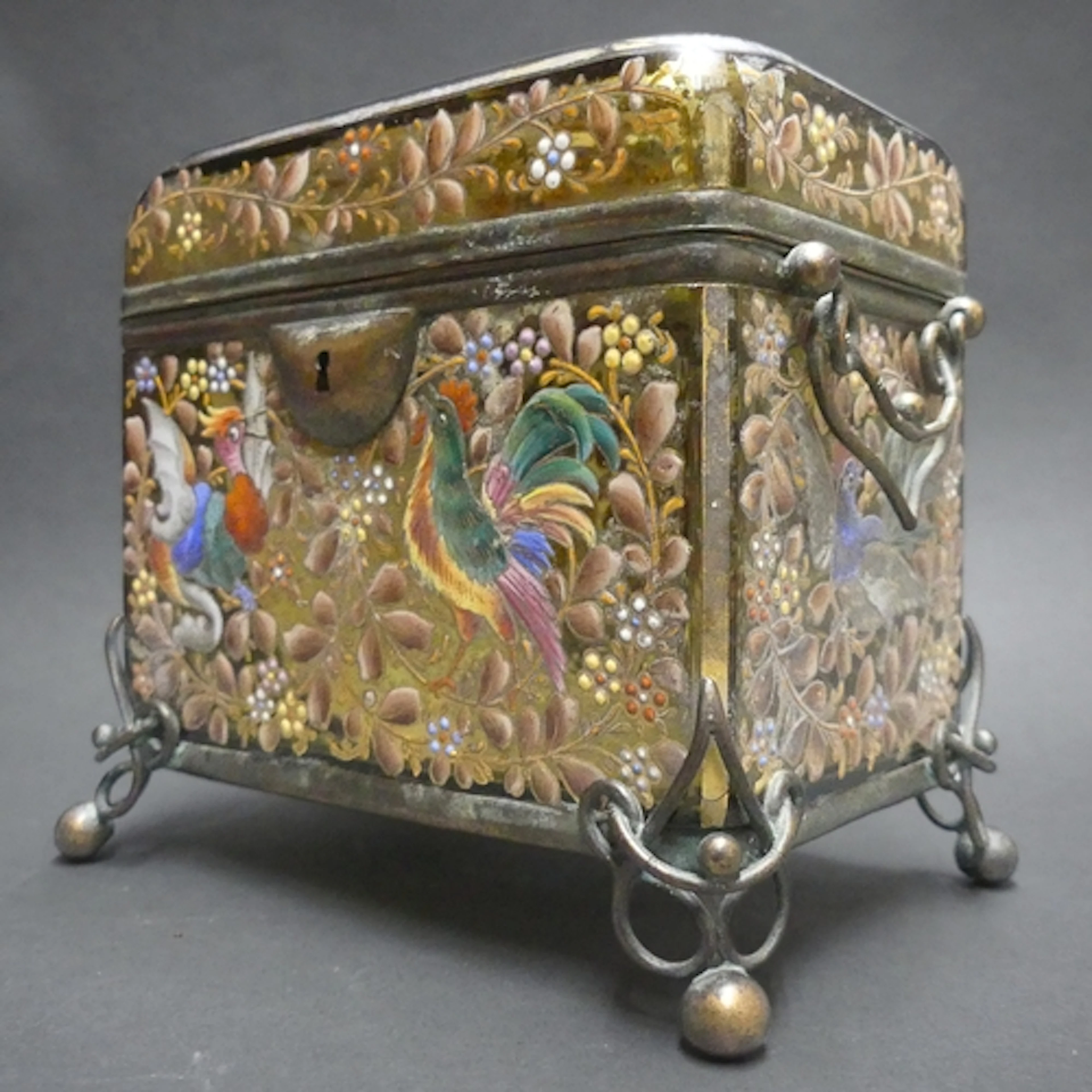 A late 19th century Bohemian Moser pale amber glass casket, ...