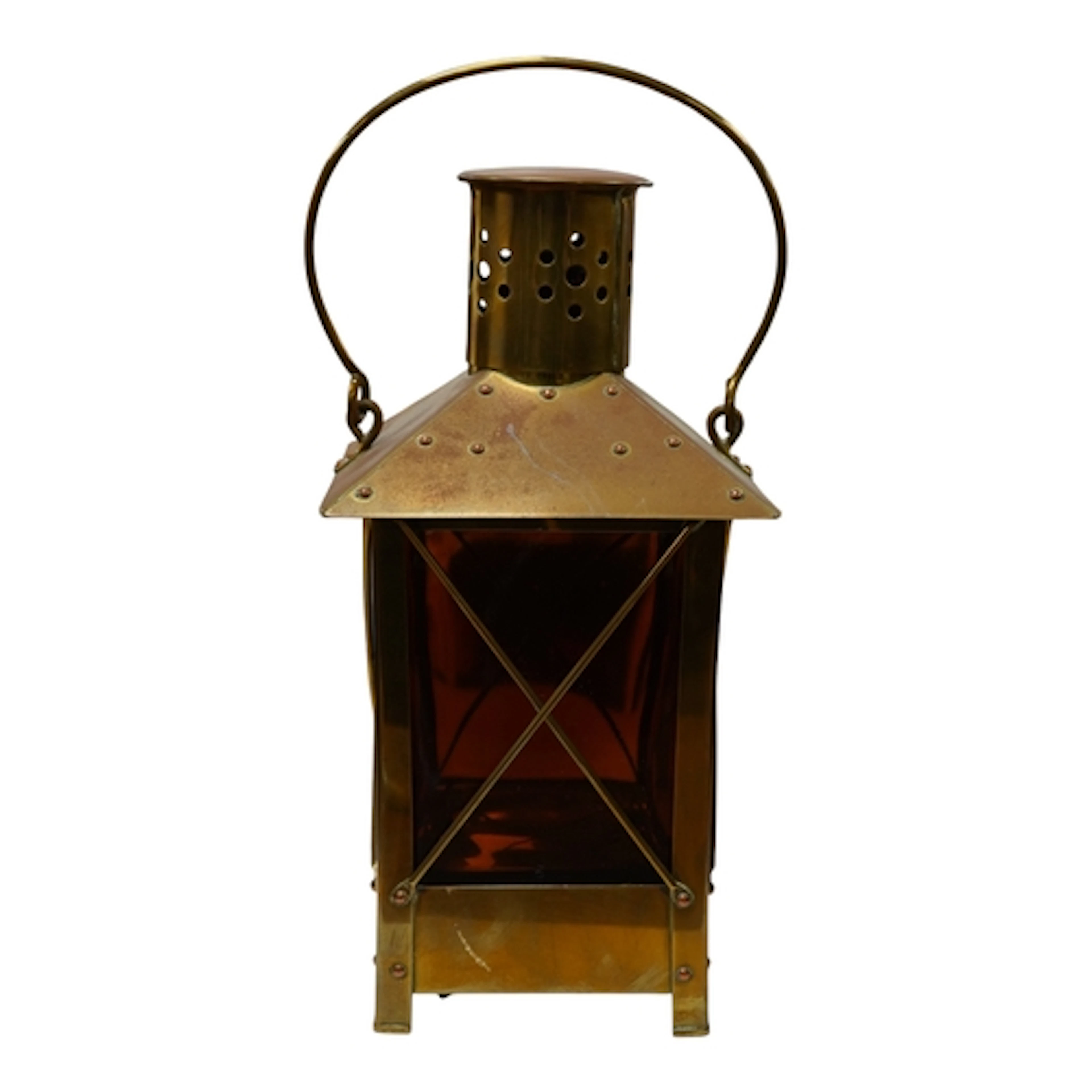 A brass and copper lantern shaped musical oil lamp, 24cm hig...