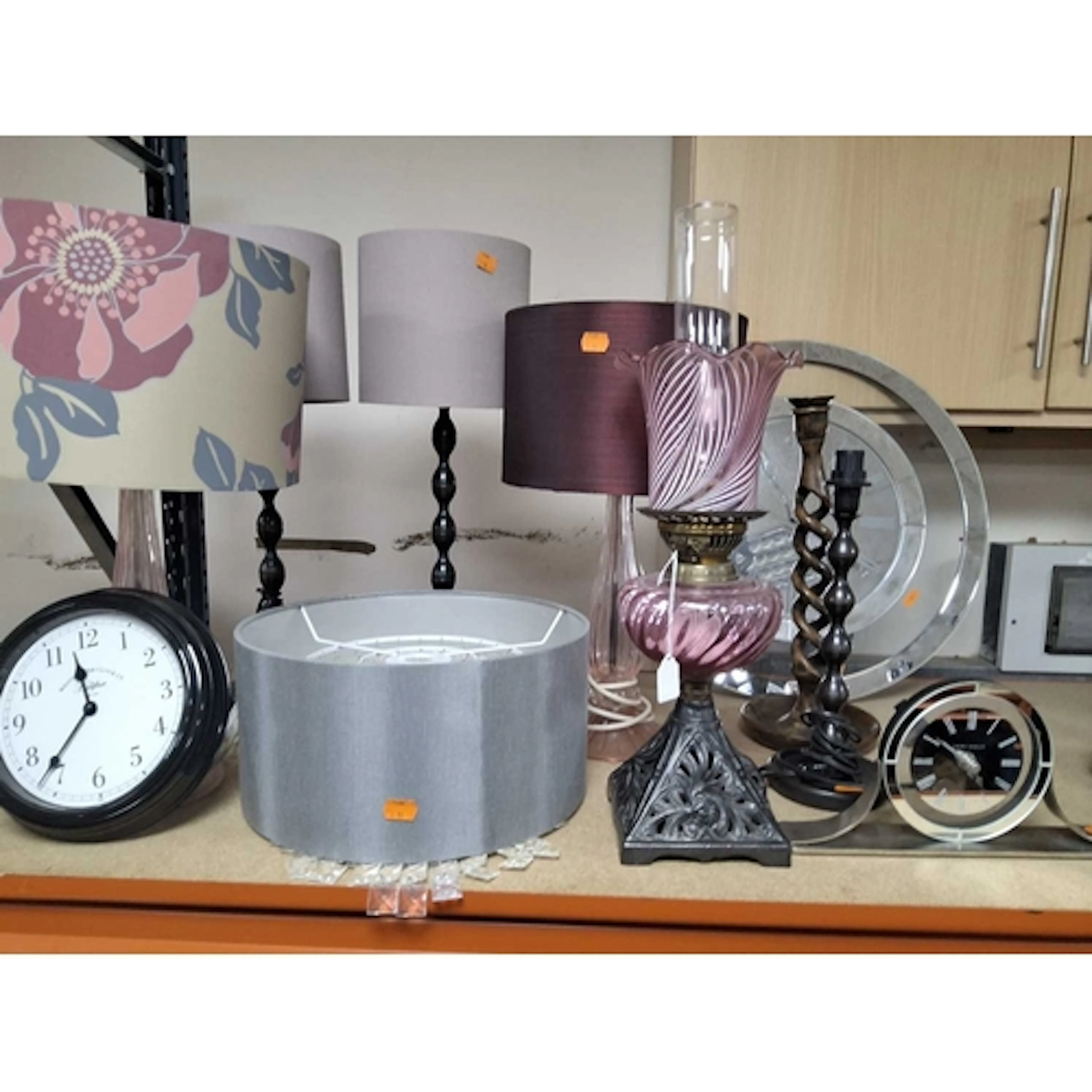 A GROUP OF HIGH LAMPS AND CLOCKS to include a Laura Ashley m...