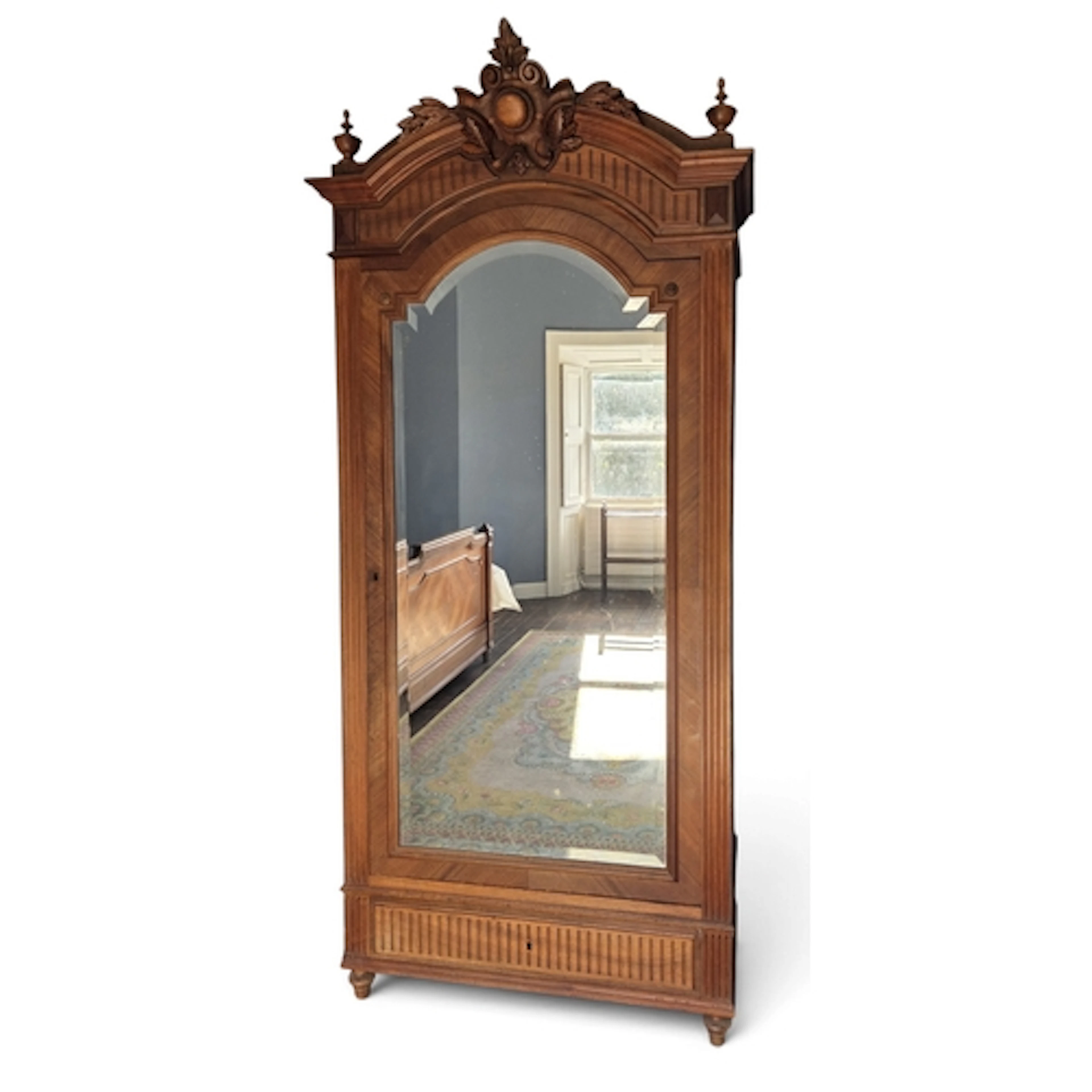 A good 19th Century Walnut single door Wardrobe with heavy M...