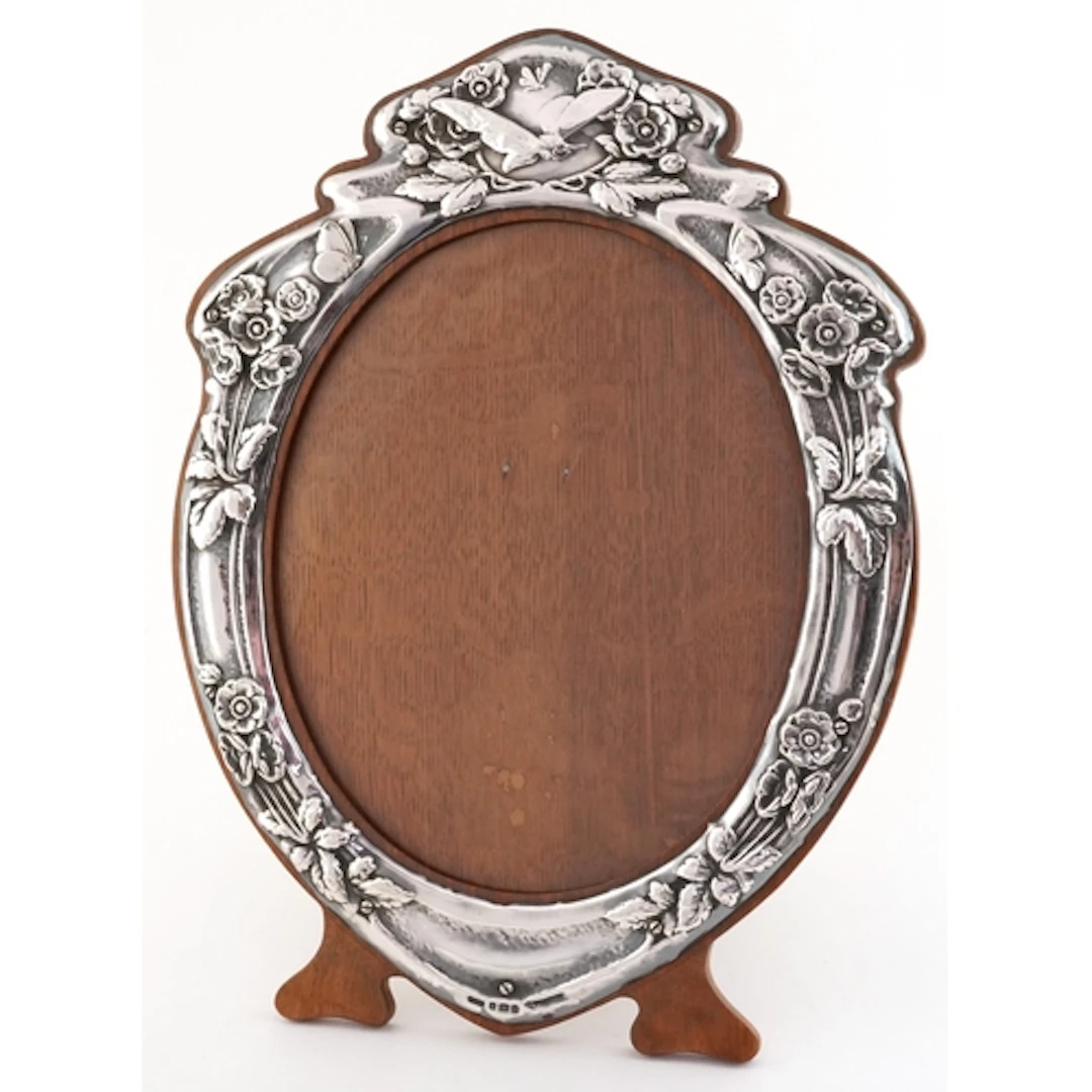 J Aitkin & Son, large Art Nouveau silver and oak easel photo...