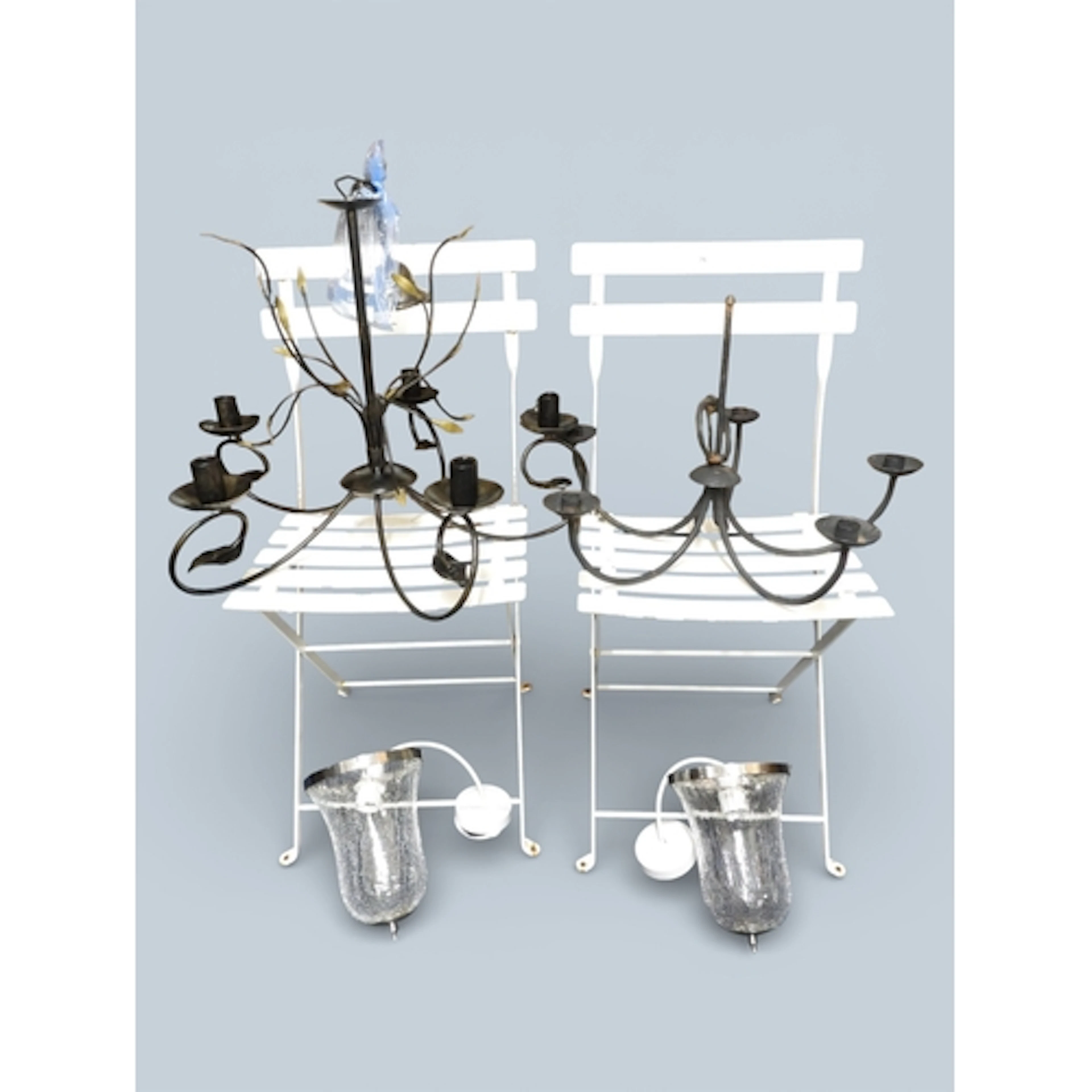 A mixed lot to include a pair of white painted metallic fold...