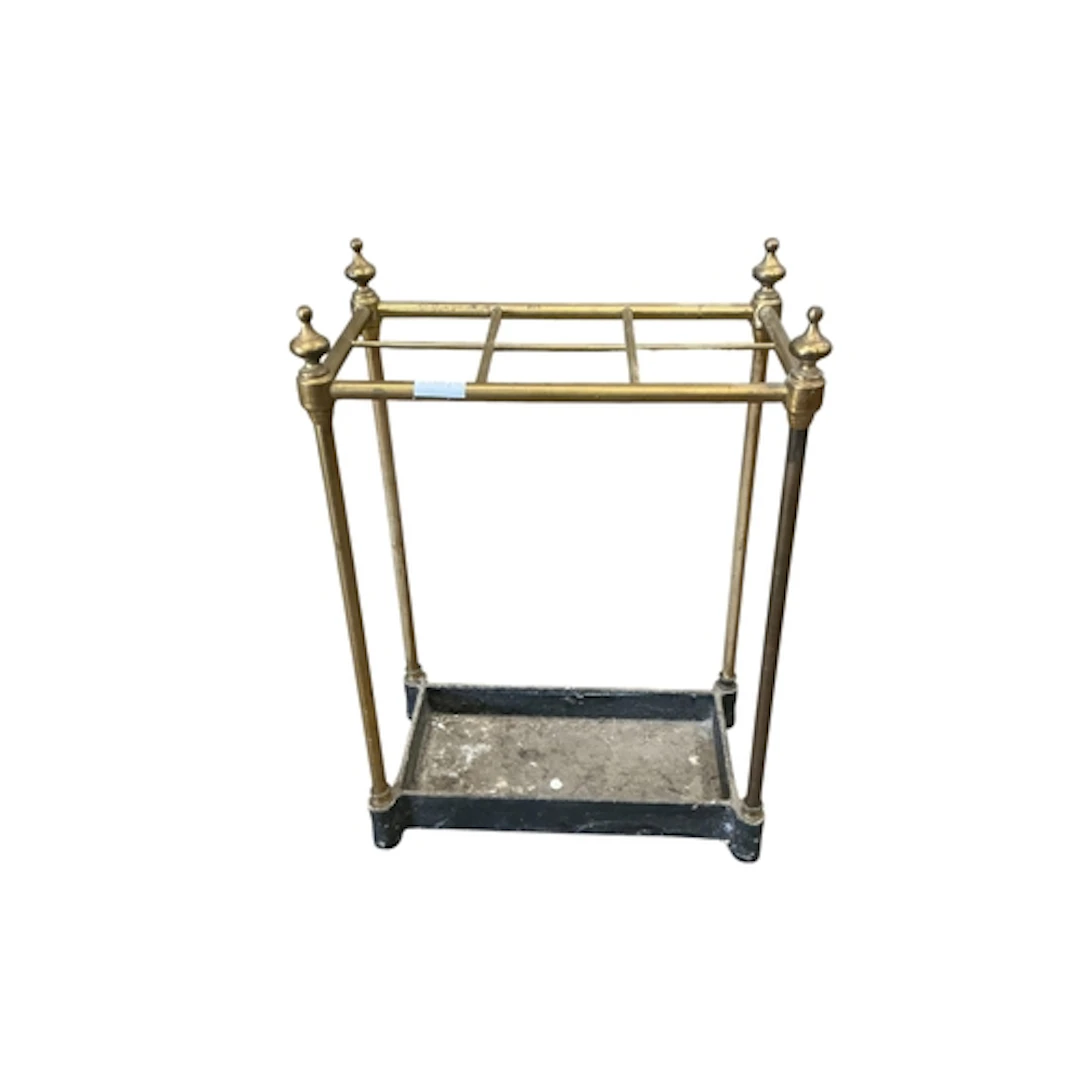 An Edwardian brass stickstand, width 43cm, depth 24cm, heigh...