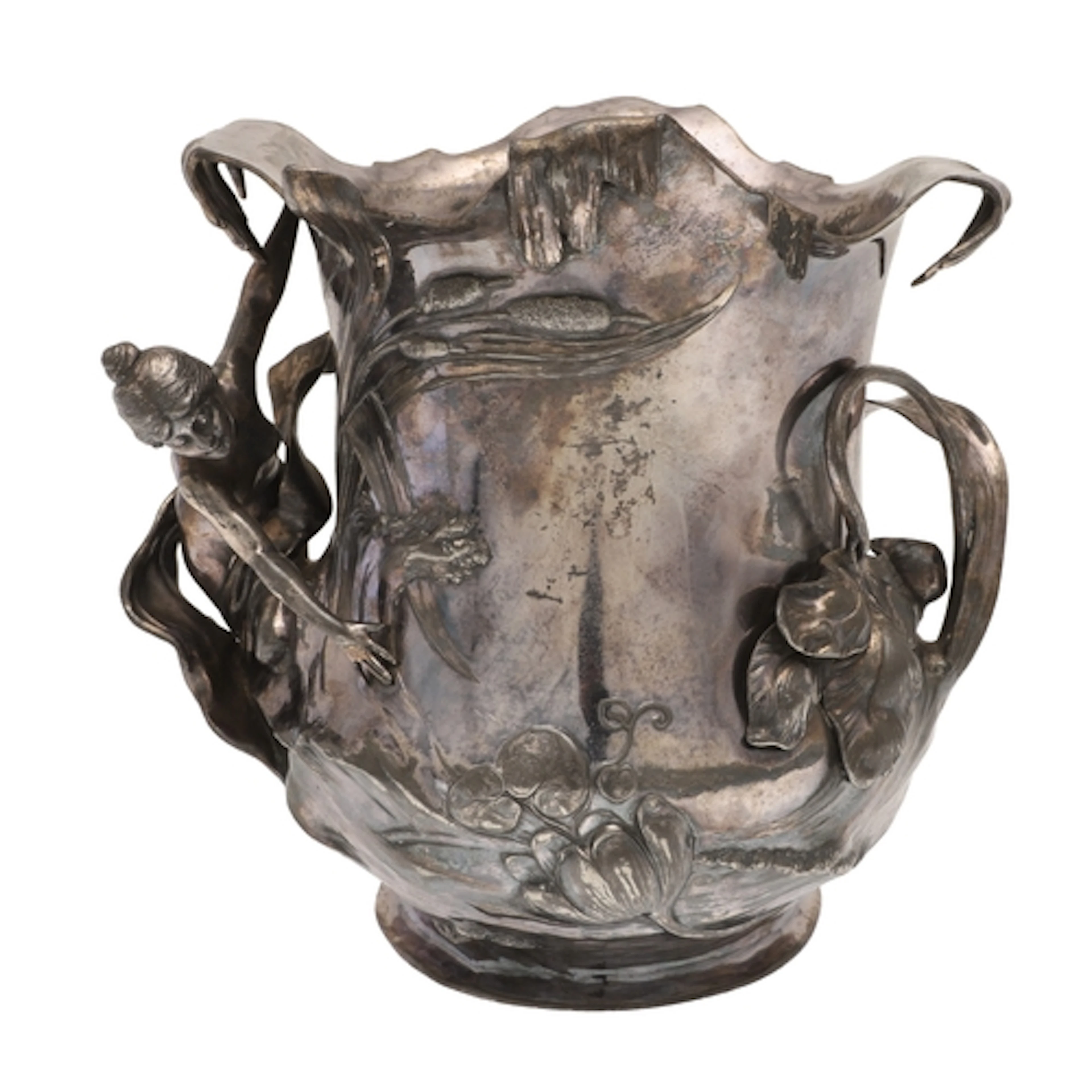 A LATE 19TH/EARLY 20TH CENTURY ART NOUVEAU SILVERED-METAL FI...