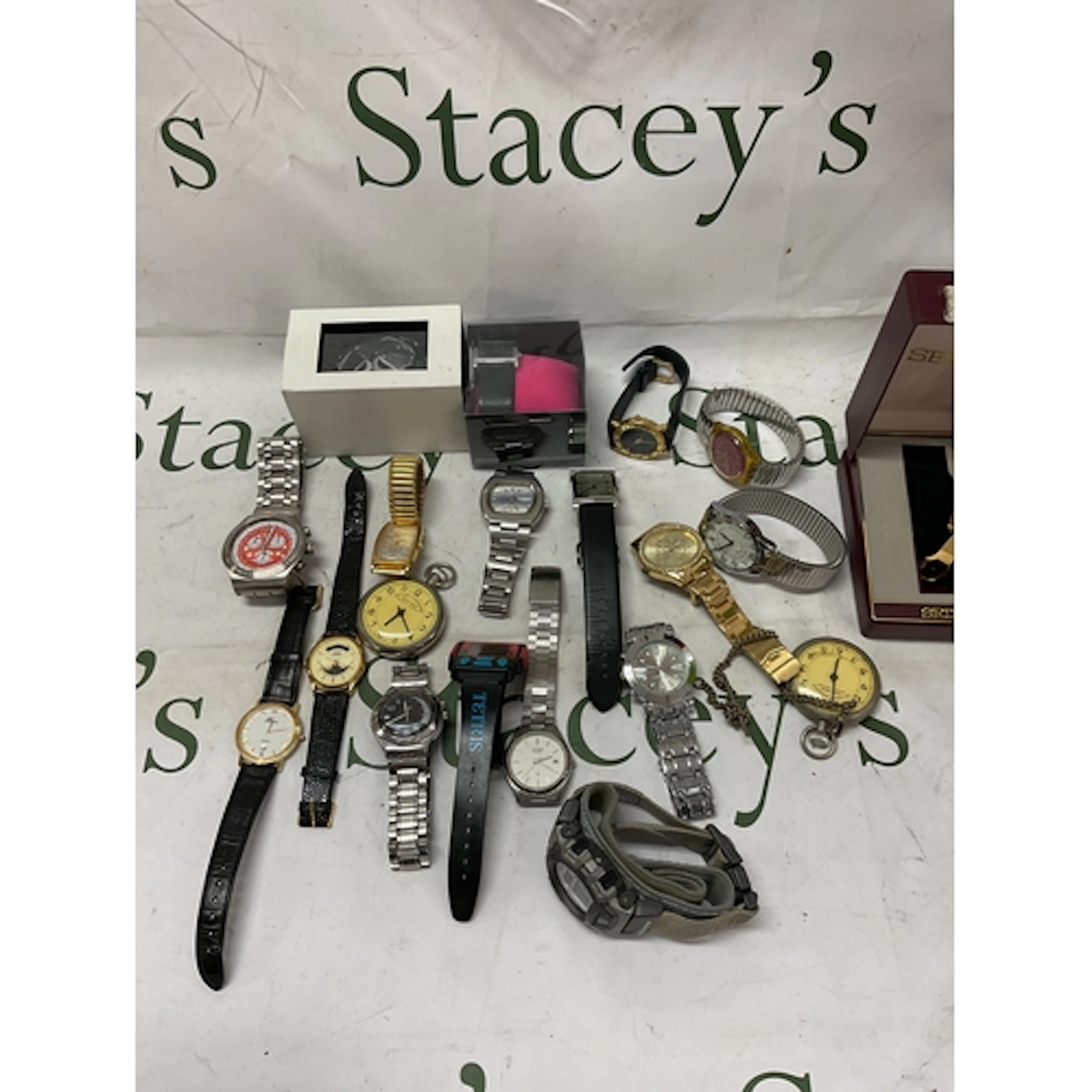 Qty of dress watches to include swatch chrono, pocket watche...