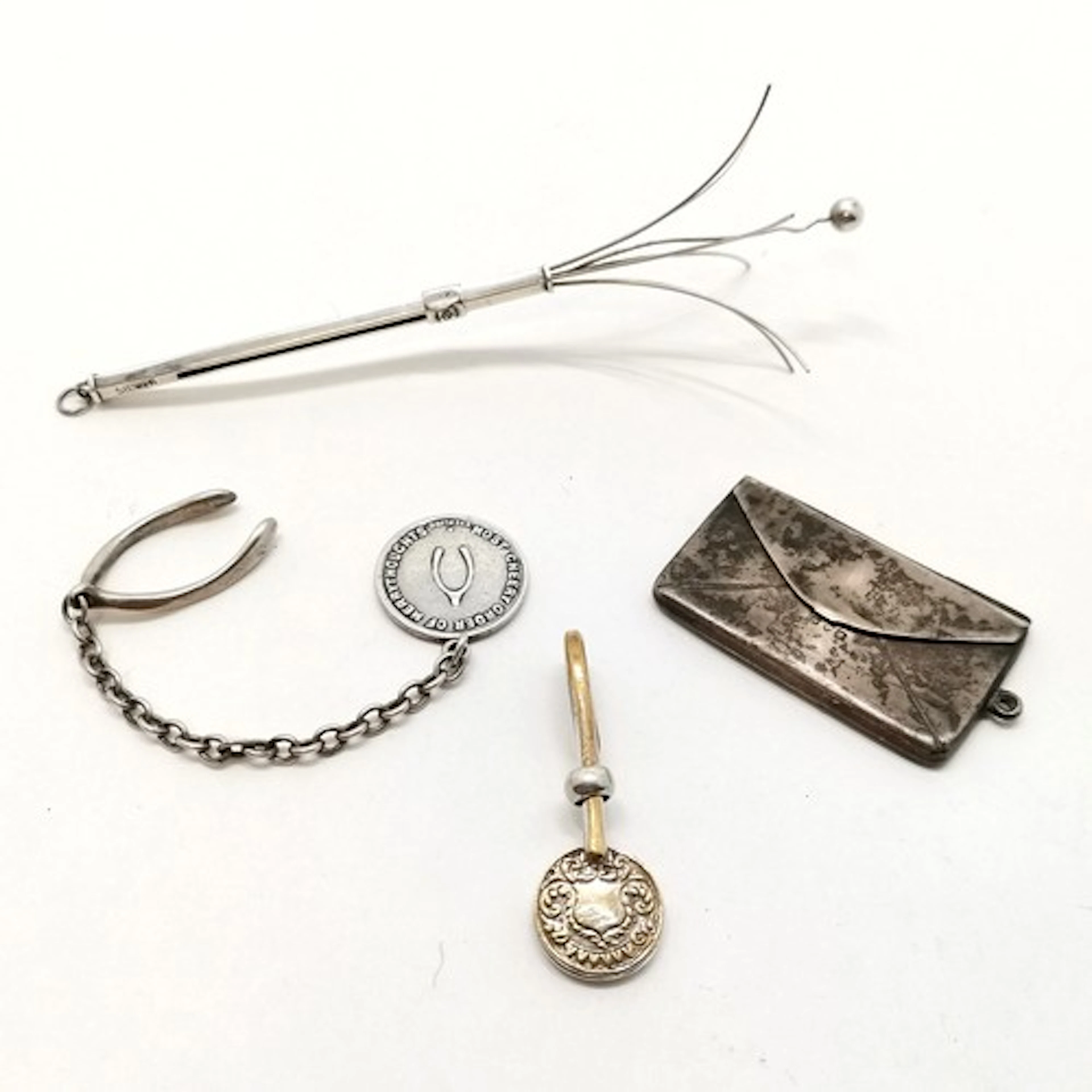 3 x silver - swizzel stick (a/f), double stamps pendant in t...