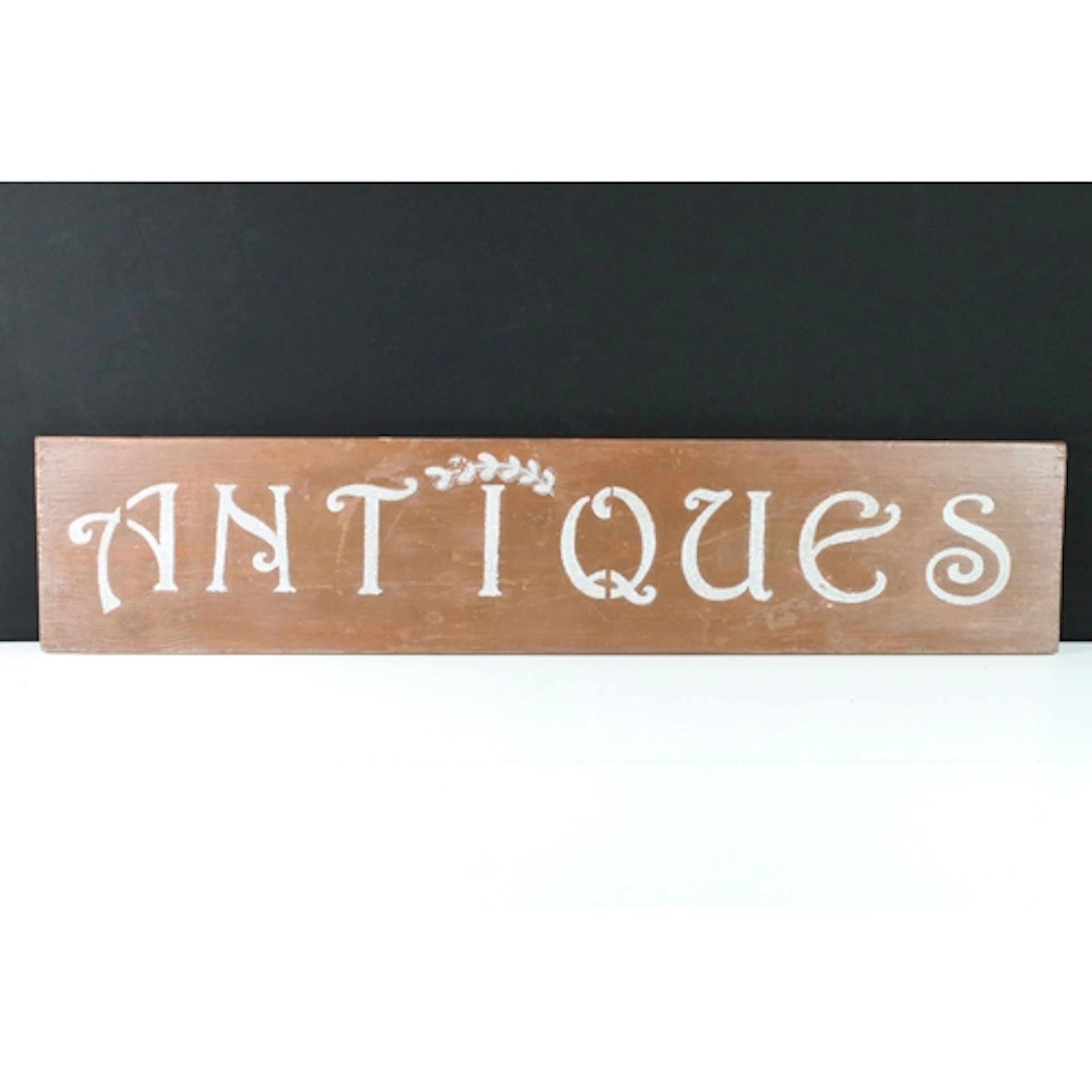 Wooden shop display ‘ Antiques ‘ sign, 89cm x 19cm