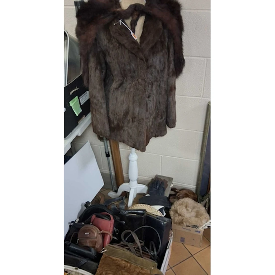TWO BOXES OF VINTAGE WOMEN'S ITEMS, to include a quarter-len...