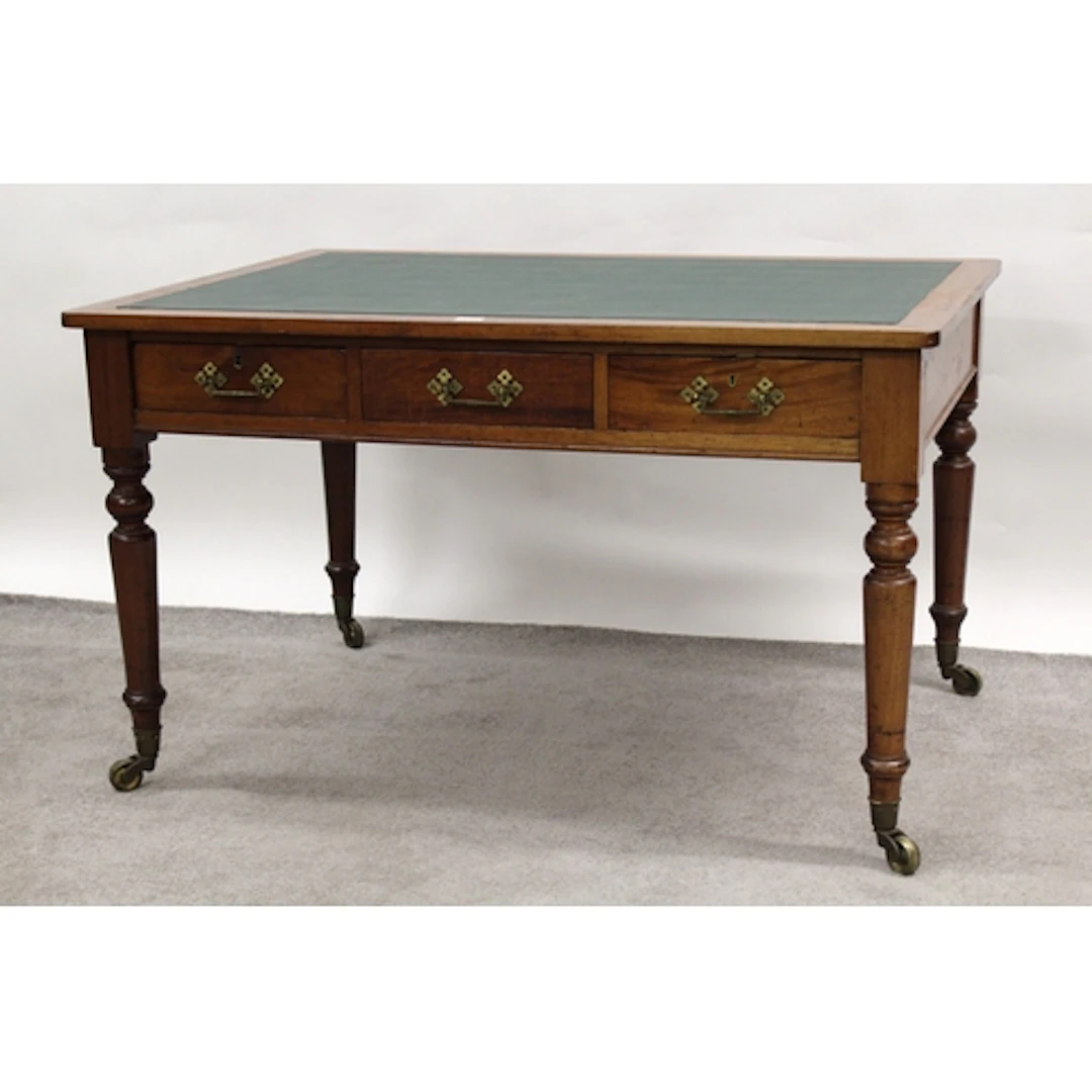 Victorian mahogany partner's writing table, the later leathe...
