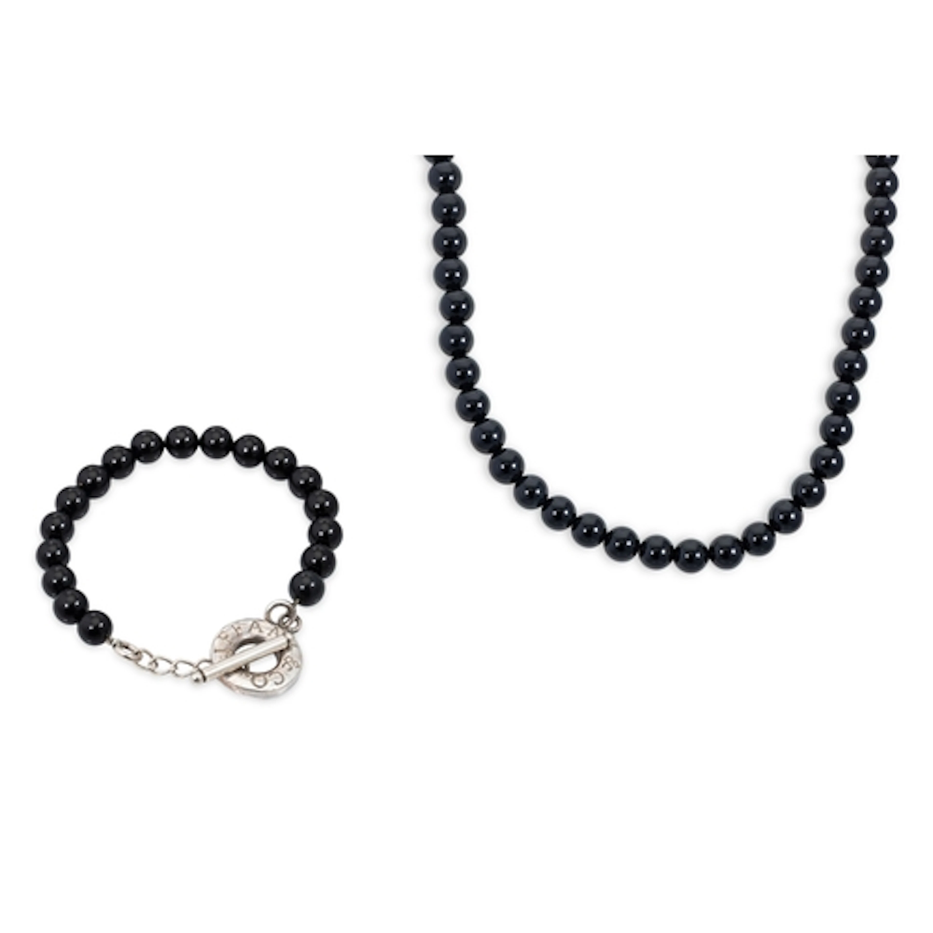 A SUITE OF BEADED JEWELLERY, comprising black glass beads wi...