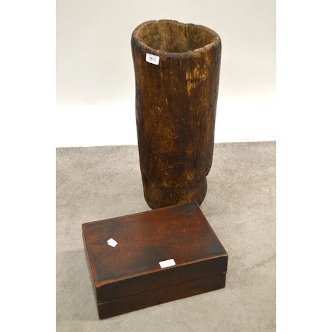 Naive cylindrical wooden stick stand, 59cm high, together wi...