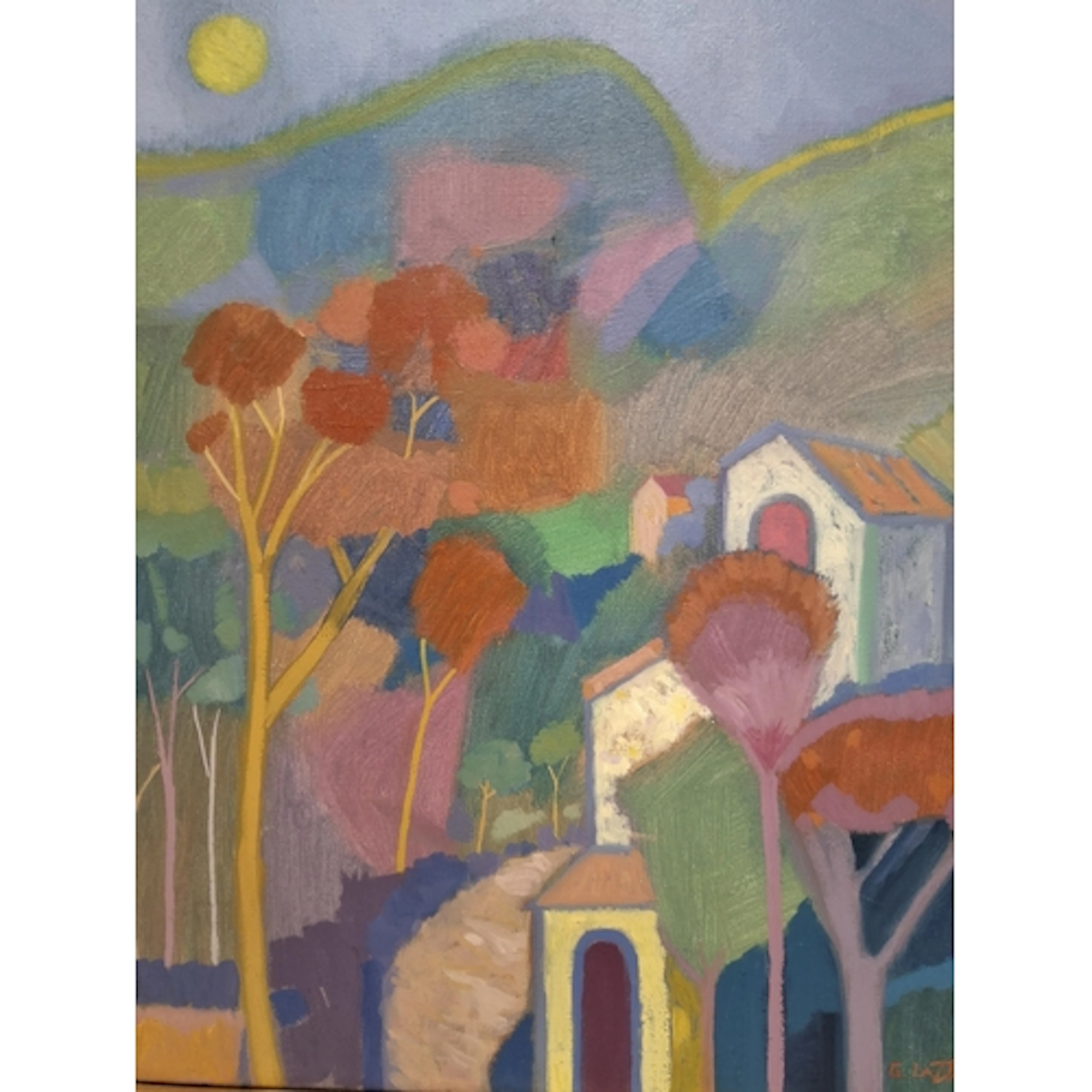 GIULIANA LAZZERINI (ITALY 1951) 'HILL TOP JOURNEY', a villag...