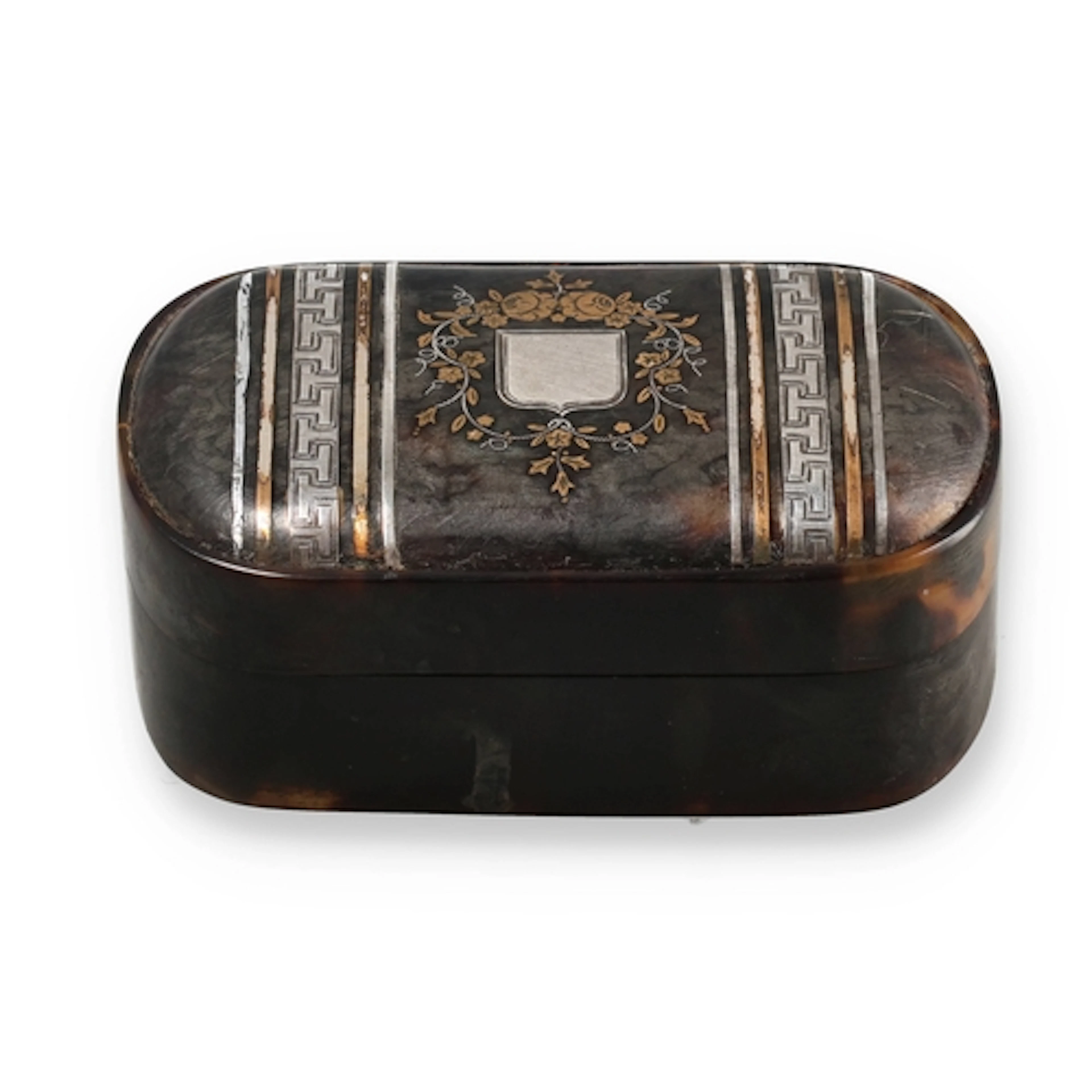 A SILVER MOUNTED TORTOISESHELL BOX 8cm x 5.5cm x 3cm...