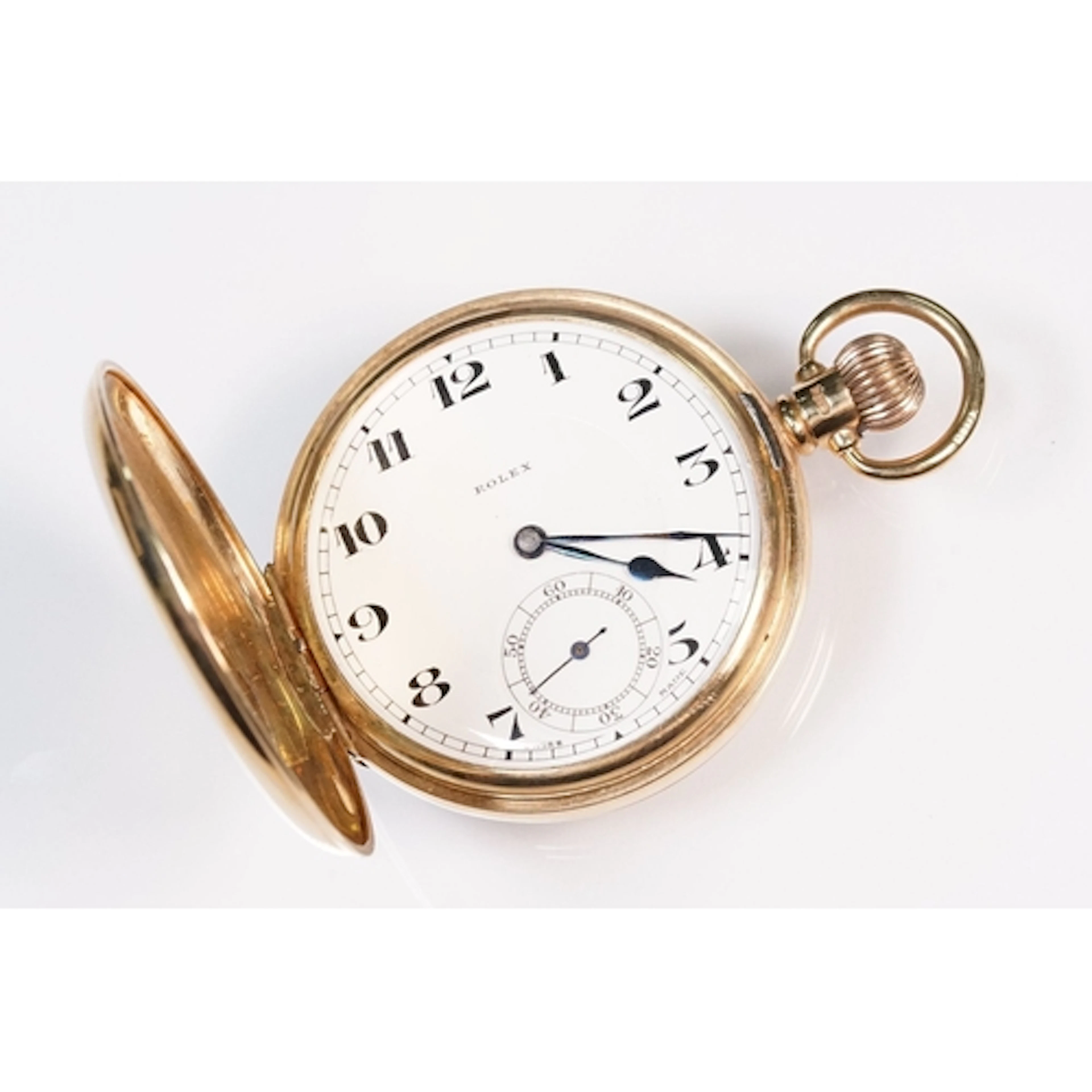 9ct gold Rolex full hunter pocket watch having a white ename...