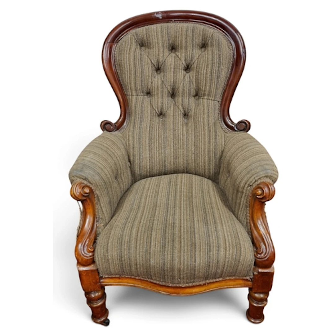 A 19th Century Victorian Mahogany balloon back Armchair with...