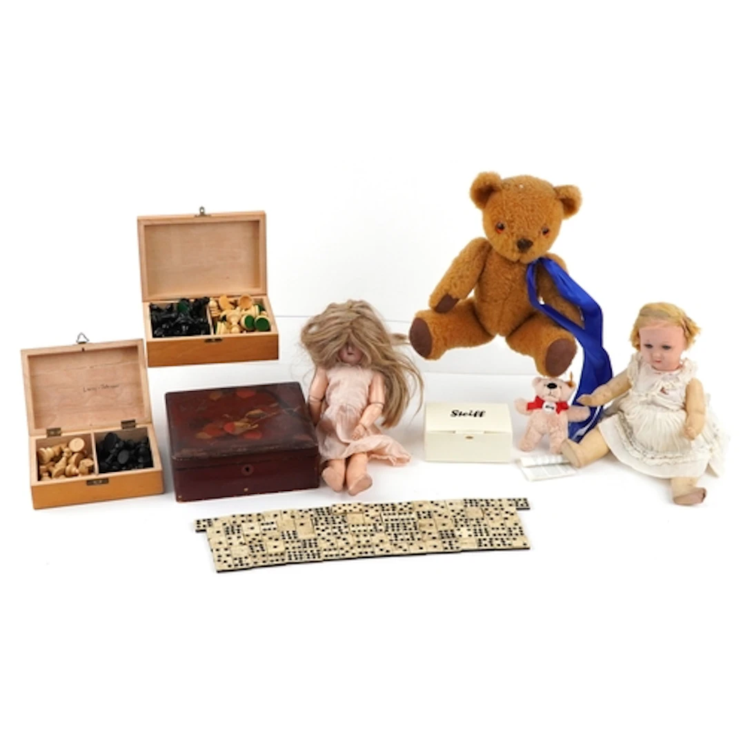 Vintage and later toys including miniature Steiff teddy bear...