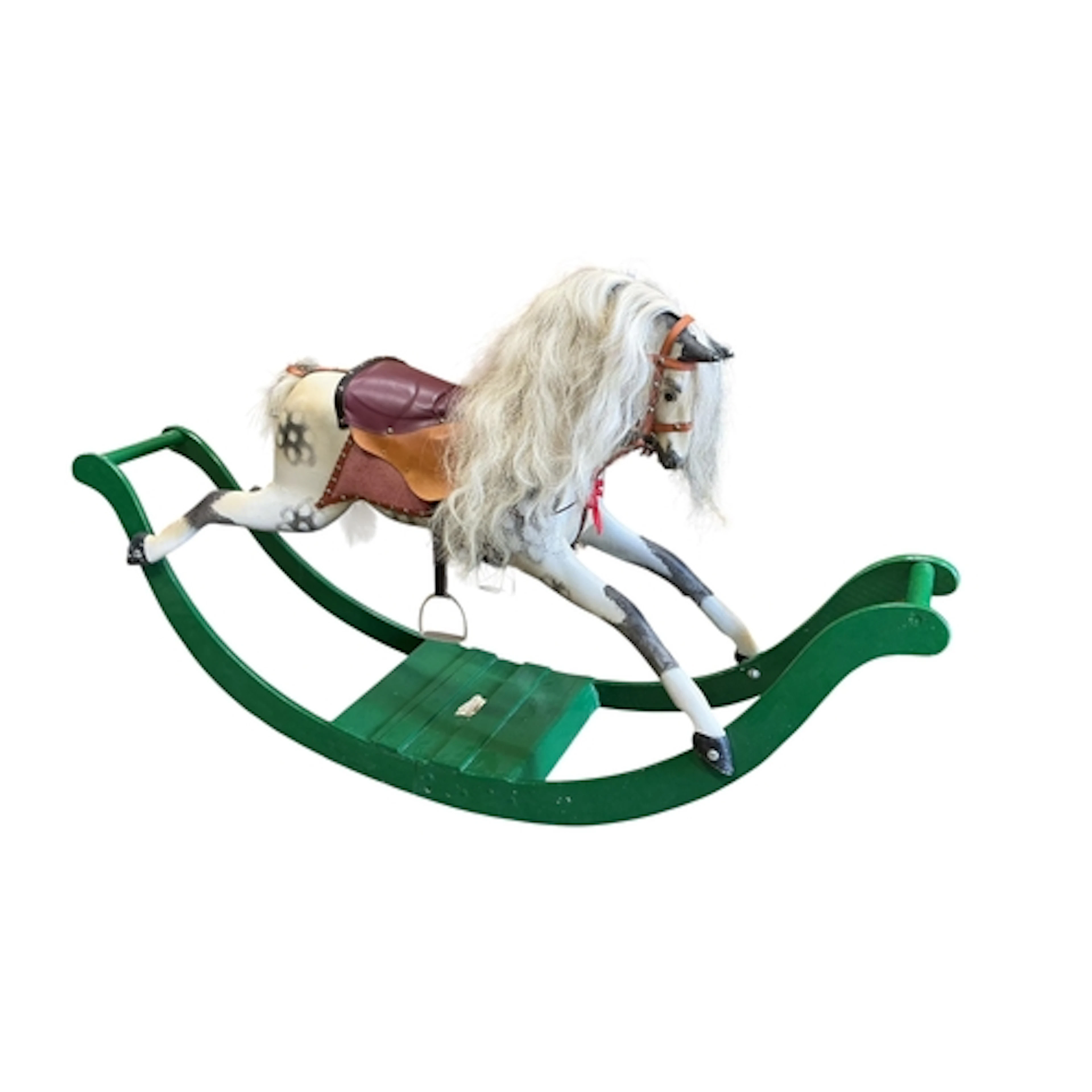 An early 20th century dapple grey rocking horse, length 170c...