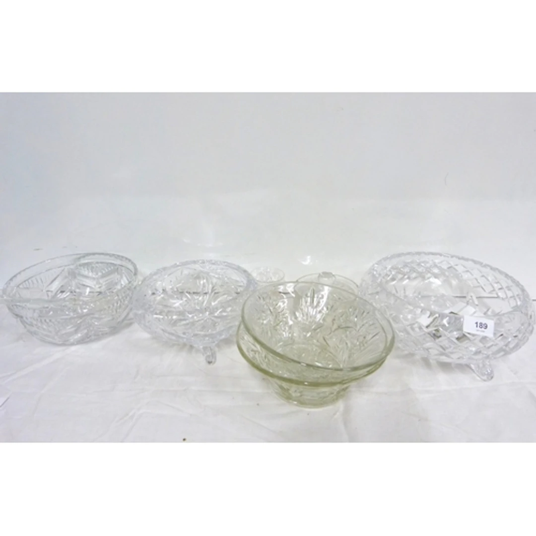 Collection of cut and other glass bowls.