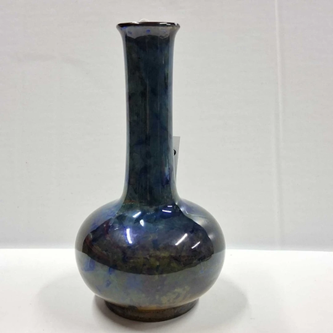 A BERNARD MOORE IRIDESCENT BLUE LUSTRE BOTTLE VASE, featured...