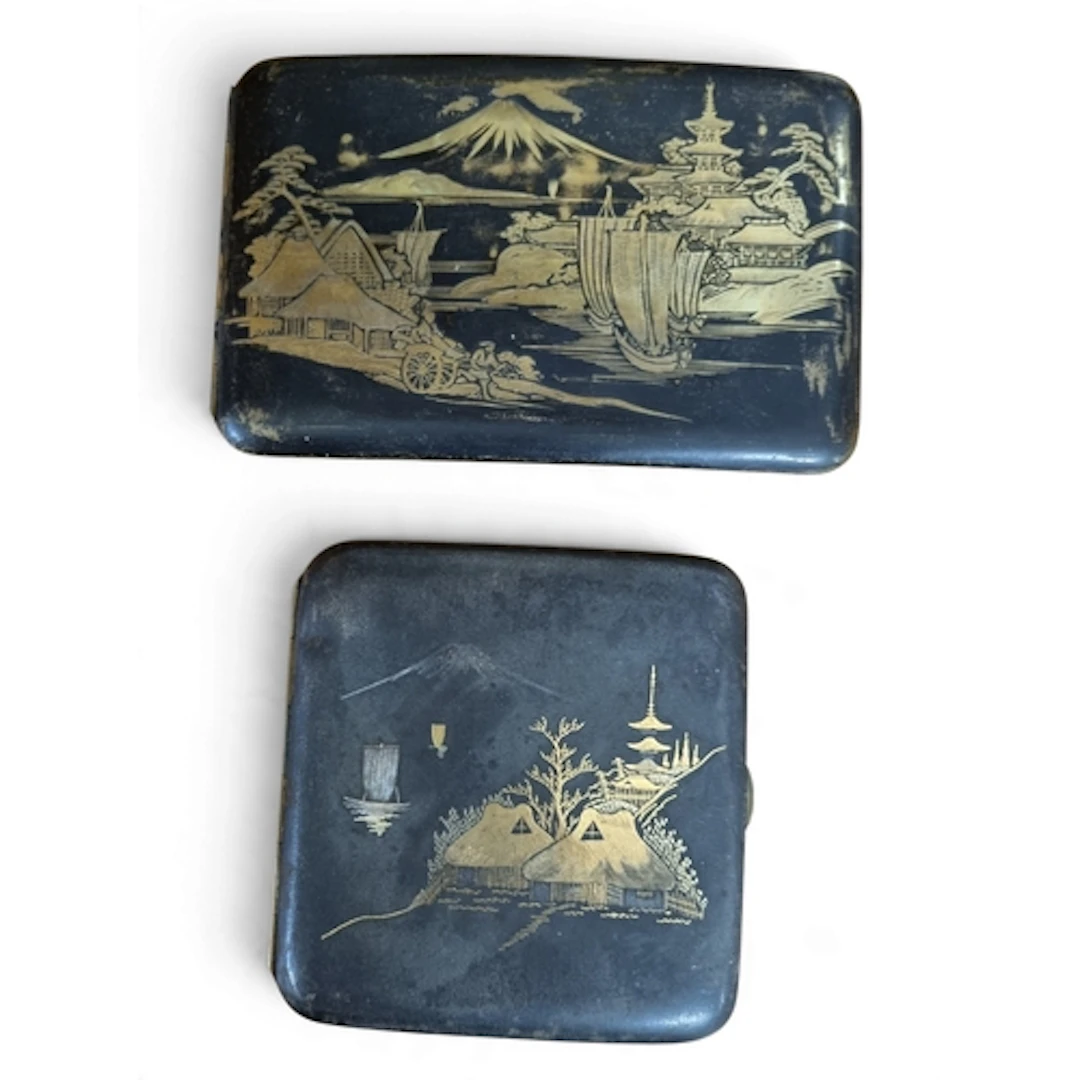 Two superb Japanese Damascene cigar or card Cases the larger...