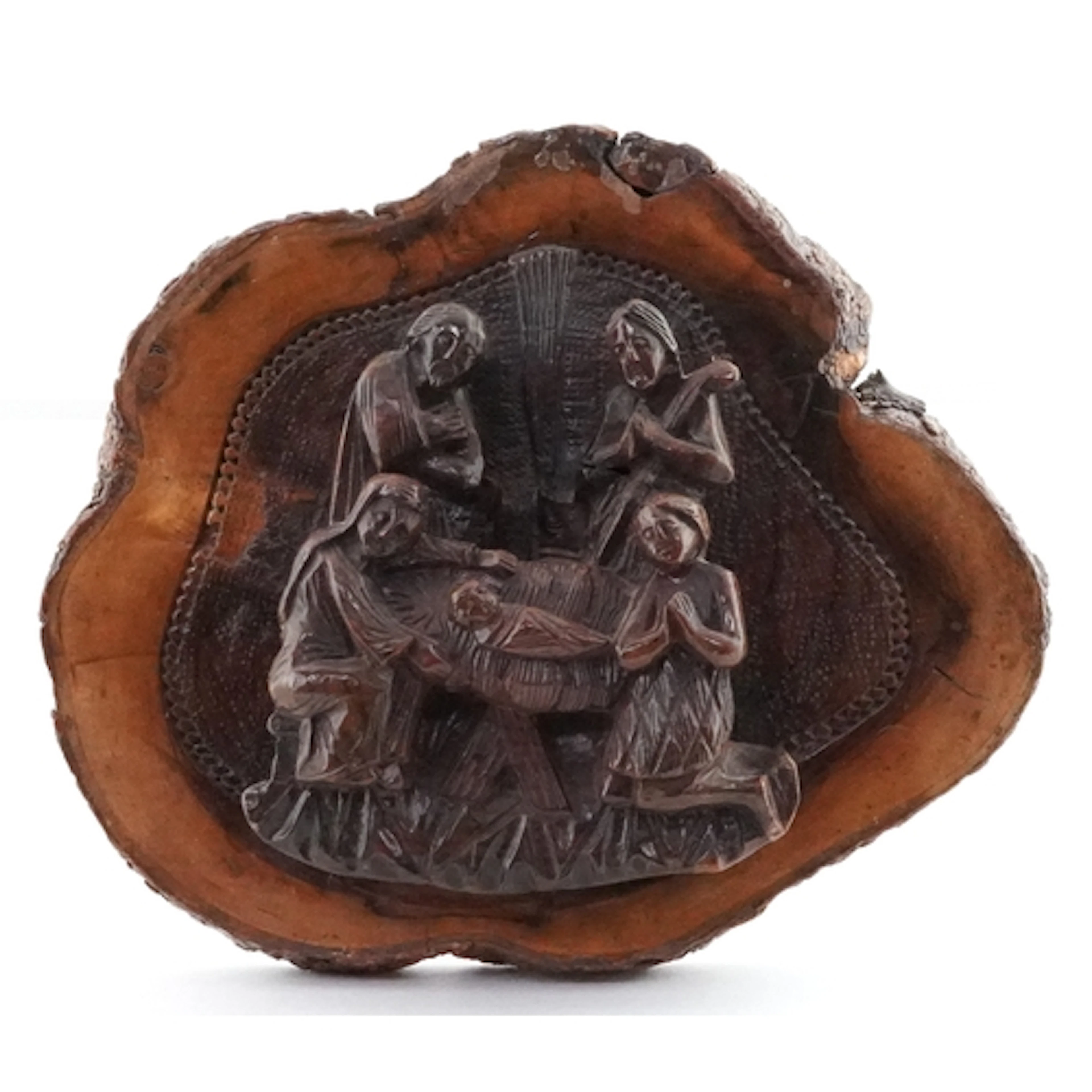 Jerusalem olive wood panel carved with a religious scene, 18...